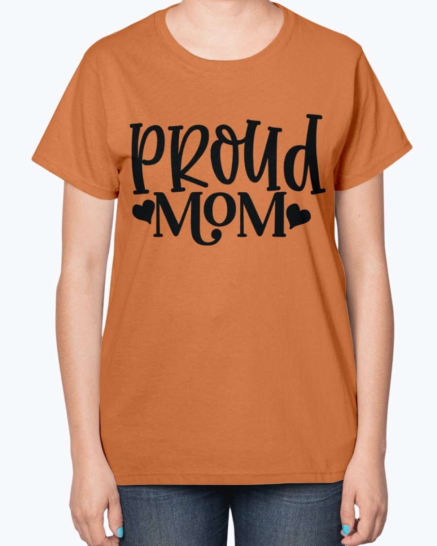 Proud Mom Baseball Ladies T-Shirt featuring a contoured fit and feminine design, perfect for baseball-loving moms.