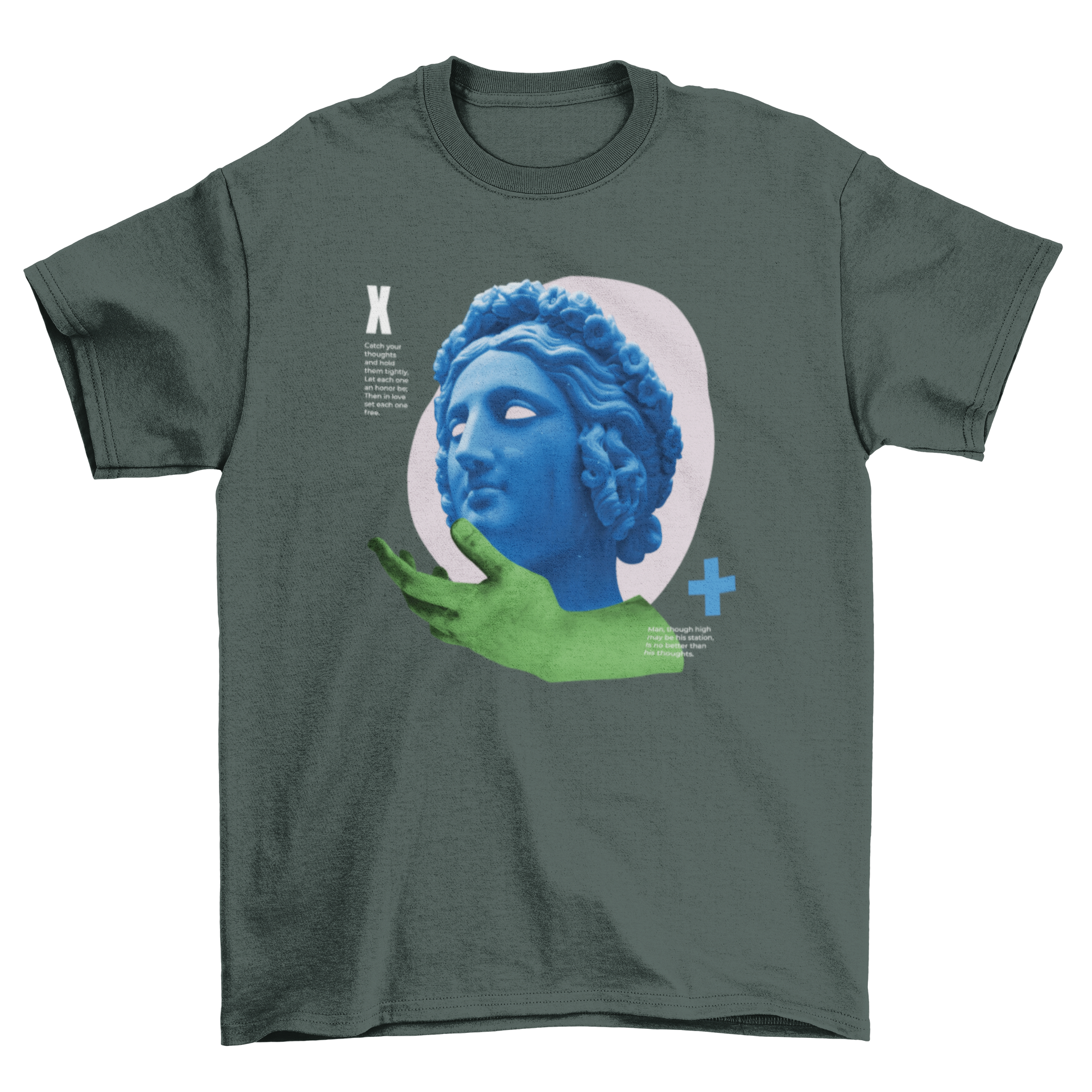 Psychedelic Venus t-shirt design featuring an ancient Greek statue in vibrant colors and intricate collage art.