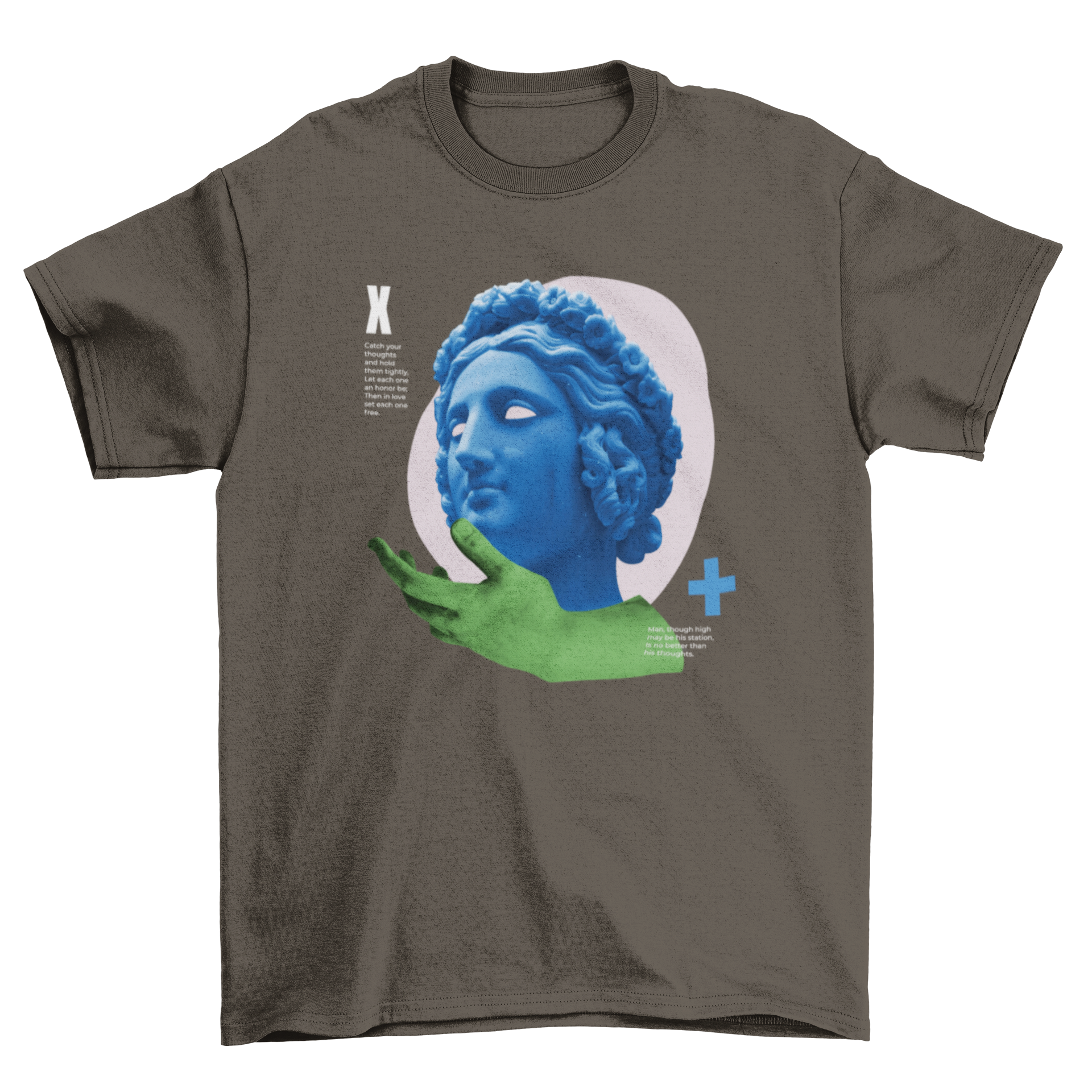 Psychedelic Venus t-shirt design featuring an ancient Greek statue in vibrant colors and intricate collage art.