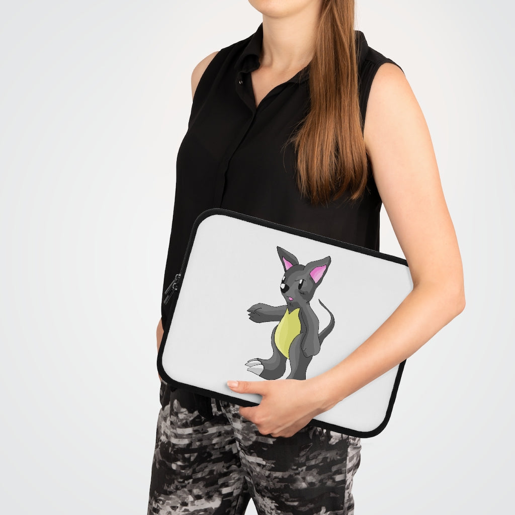 Psycore Laptop Sleeve featuring a customizable front design and black polyester back, showcasing its water-resistant and durable construction.