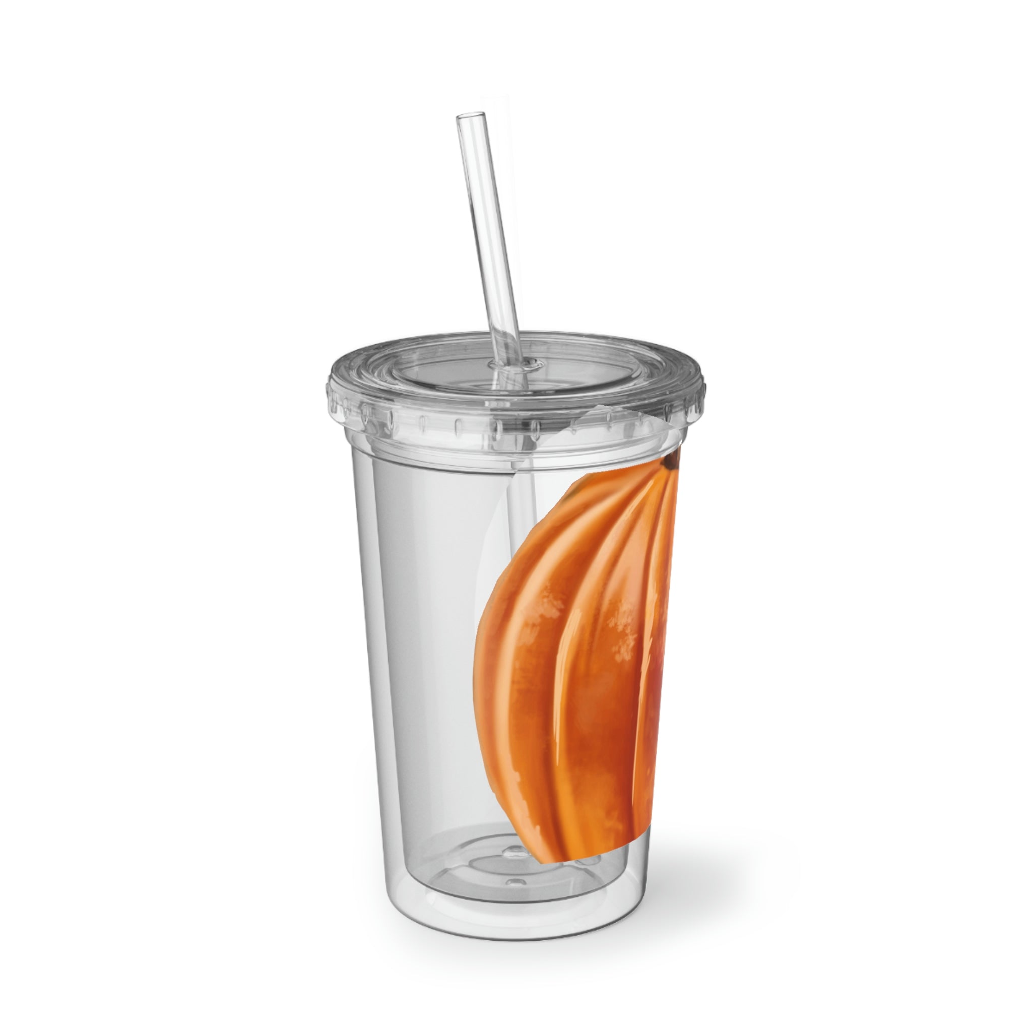Pumpkin Suave Acrylic Cup with vibrant design, double-wall insulation, and included straw and lid.