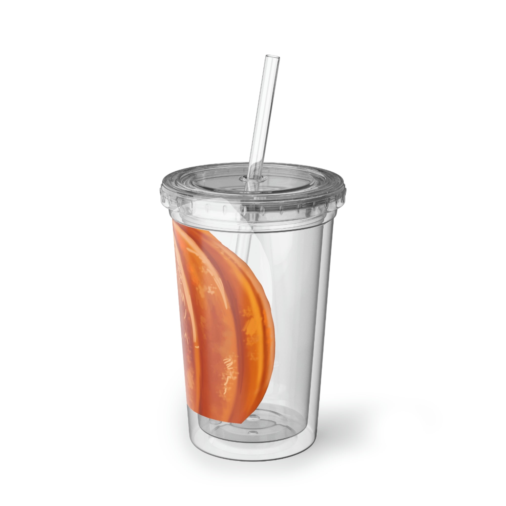 Pumpkin Suave Acrylic Cup with vibrant design, double-wall insulation, and included straw and lid.