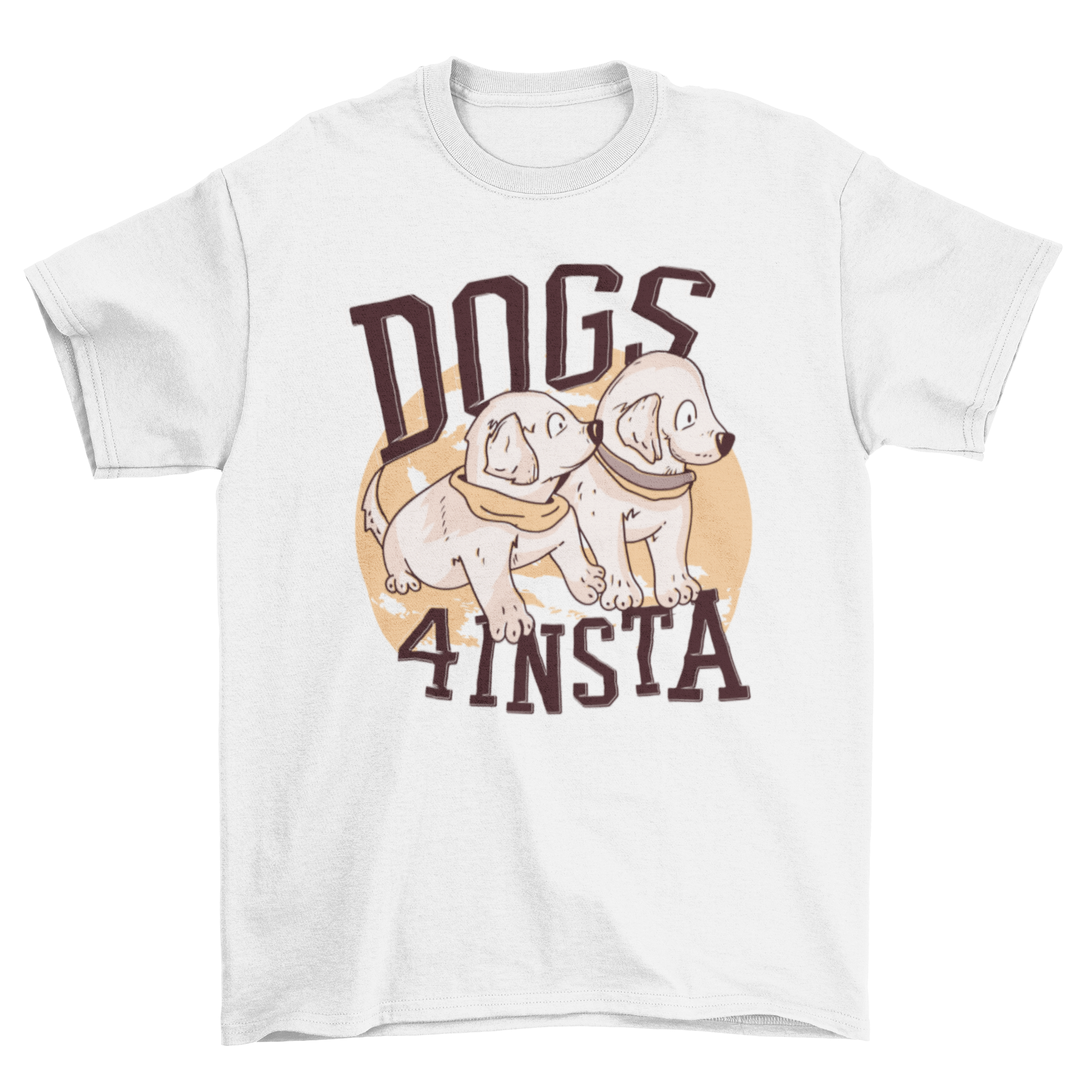 A stylish T-shirt featuring two adorable puppies and the quote 'DOGS 4 INSTA', perfect for dog lovers.