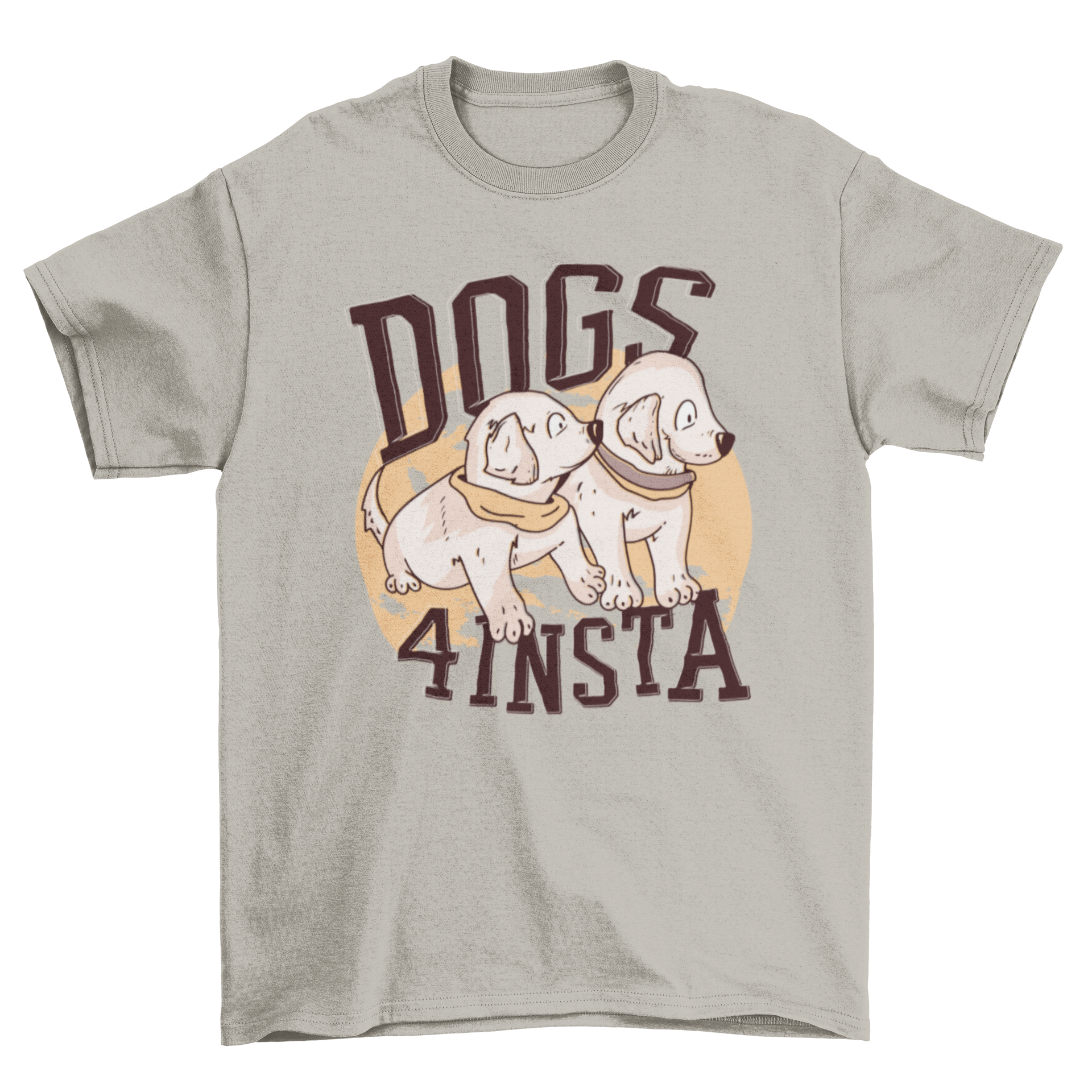 A stylish T-shirt featuring two adorable puppies and the quote 'DOGS 4 INSTA', perfect for dog lovers.