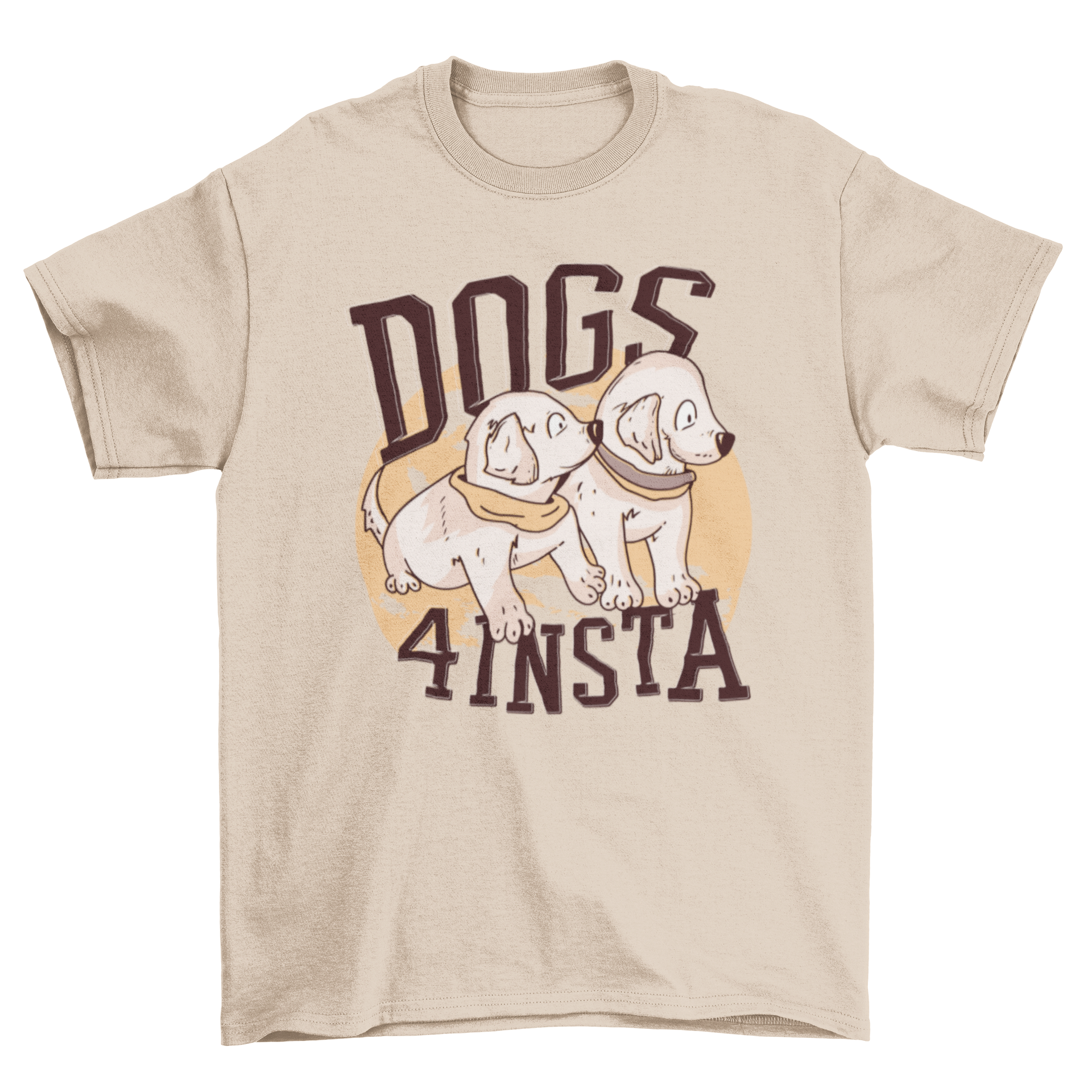 A stylish T-shirt featuring two adorable puppies and the quote 'DOGS 4 INSTA', perfect for dog lovers.