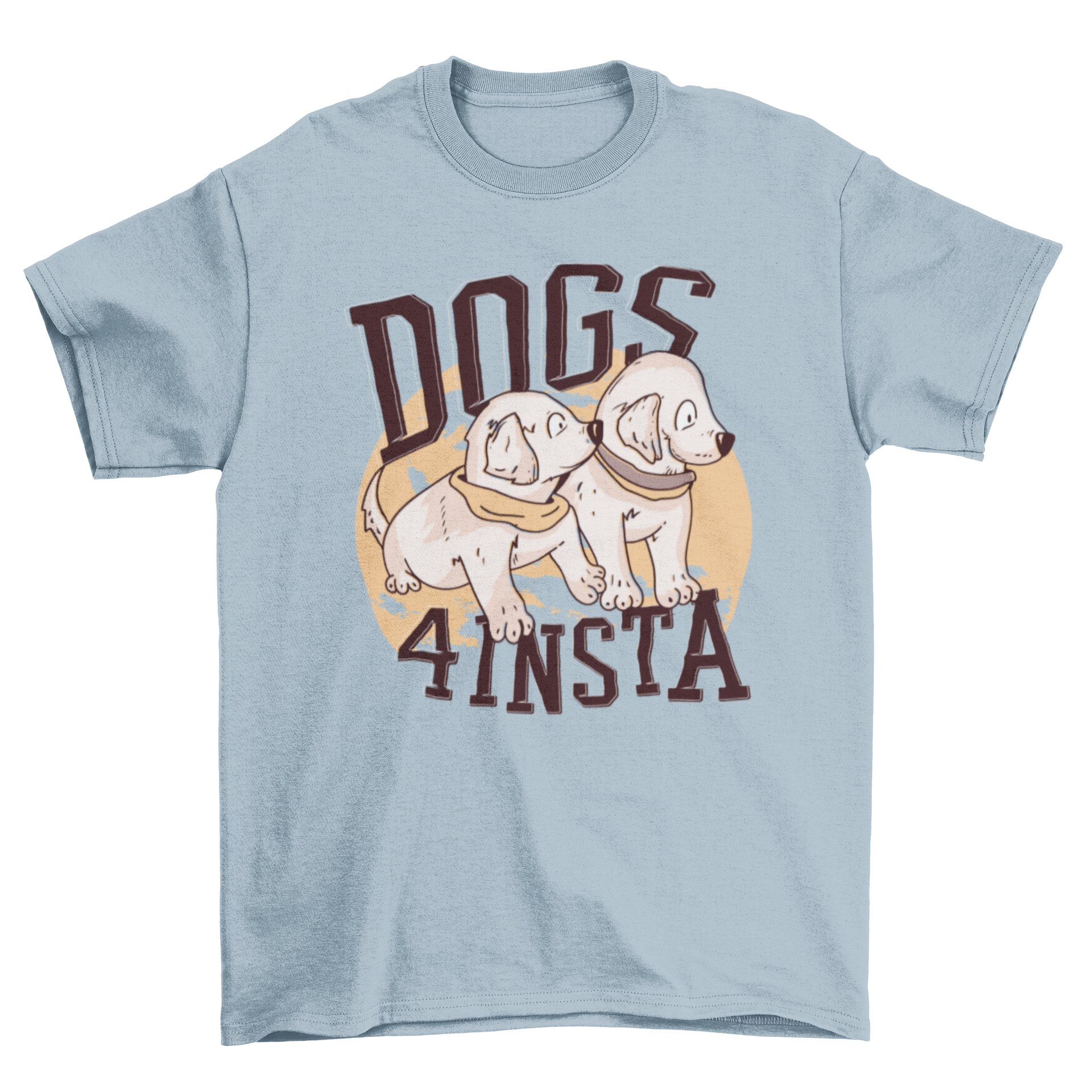 A stylish T-shirt featuring two adorable puppies and the quote 'DOGS 4 INSTA', perfect for dog lovers.