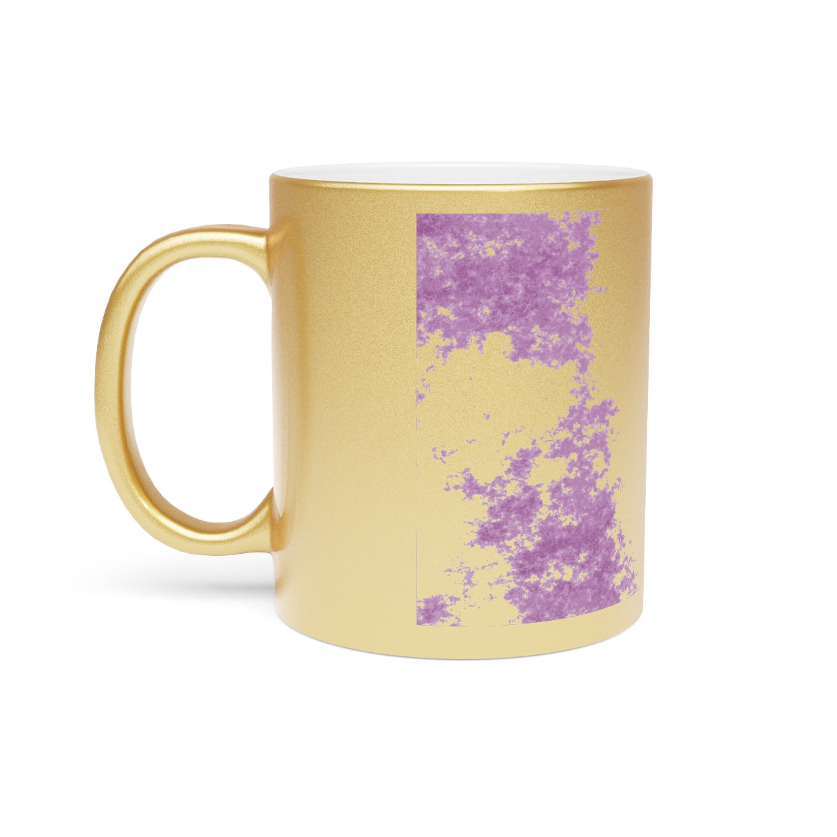 Purple Cloud Metallic Mug in Gold and Silver finishes, showcasing a personalized design option on a ceramic base with a C-handle.
