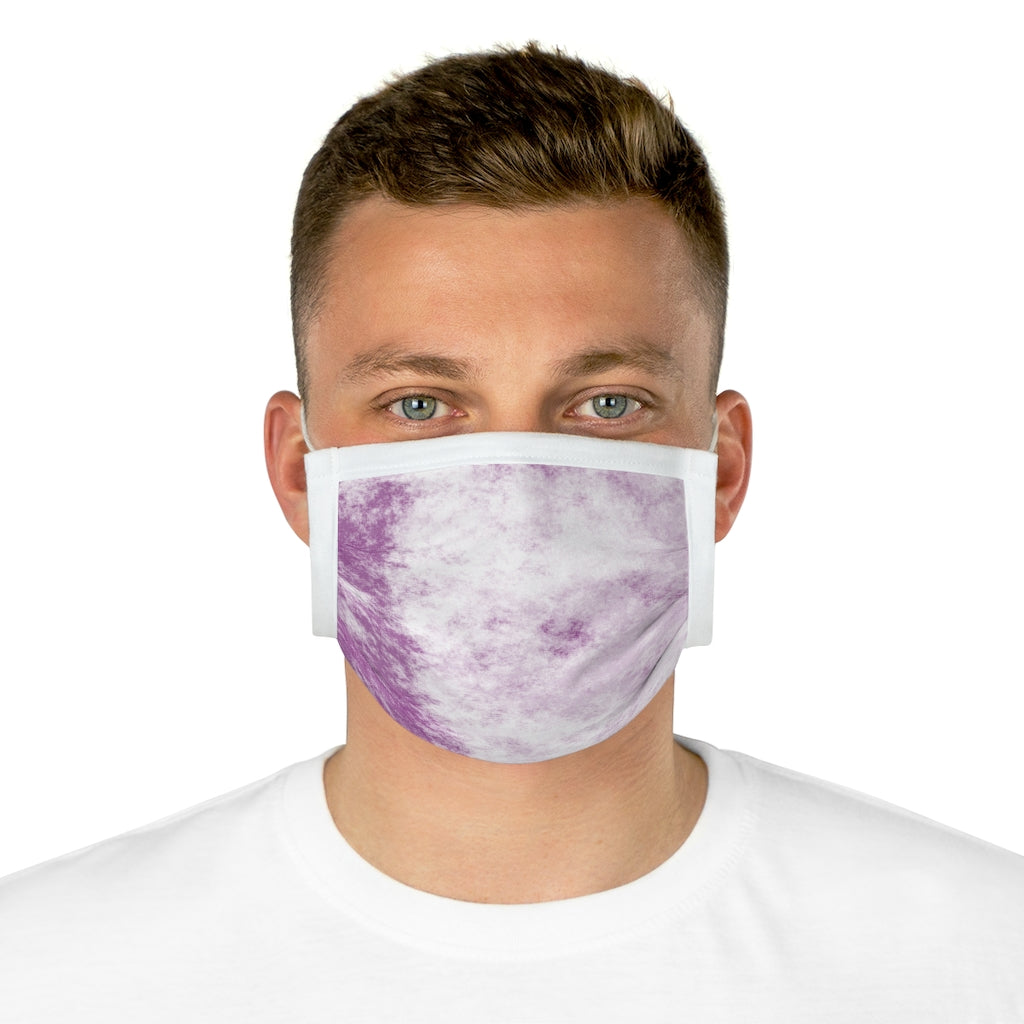Purple Clouds Cotton Face Mask featuring a unique cloud design, made from 100% cotton with adjustable earloops and nose wire.