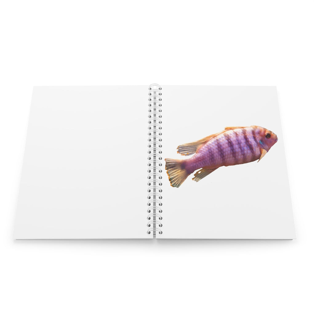 Purple Fish Spiral Notebook with customizable covers and wide-ruled pages, featuring a semi-gloss laminated finish.