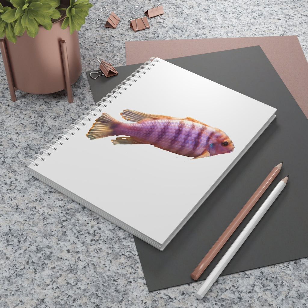 Purple Fish Spiral Notebook with customizable covers and wide-ruled pages, featuring a semi-gloss laminated finish.