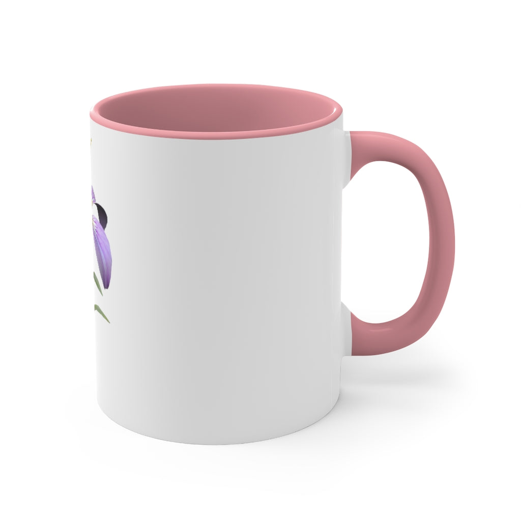Purple Flower Accent Coffee Mug with C-handle and colorful interior, showcasing vibrant floral design.