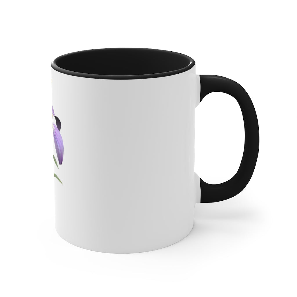 Purple Flower Accent Coffee Mug with C-handle and colorful interior, showcasing vibrant floral design.