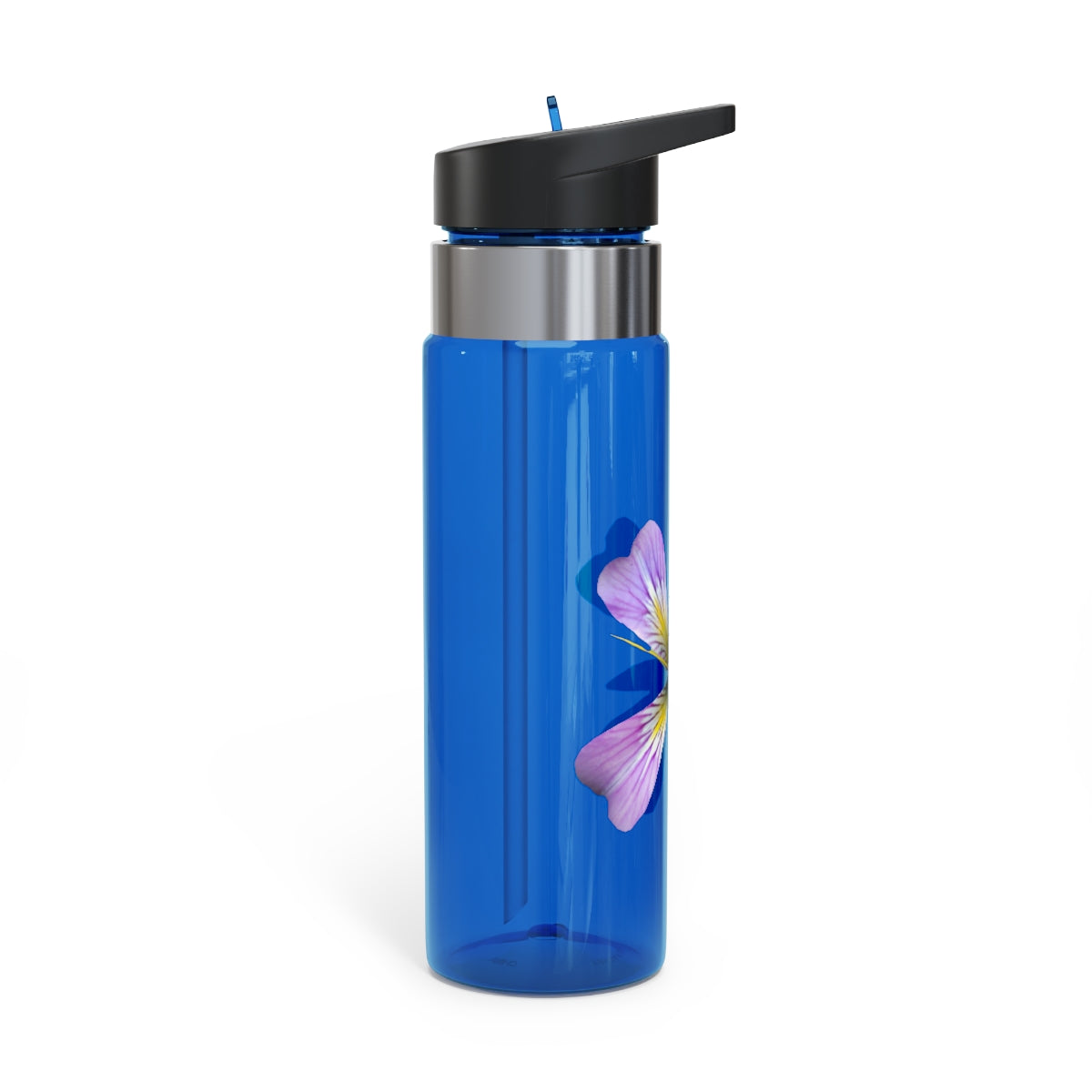 Purple Flower Kensington Tritan™ Sport Bottle, 20oz with a floral design and carabiner hook, perfect for hydration on the go.