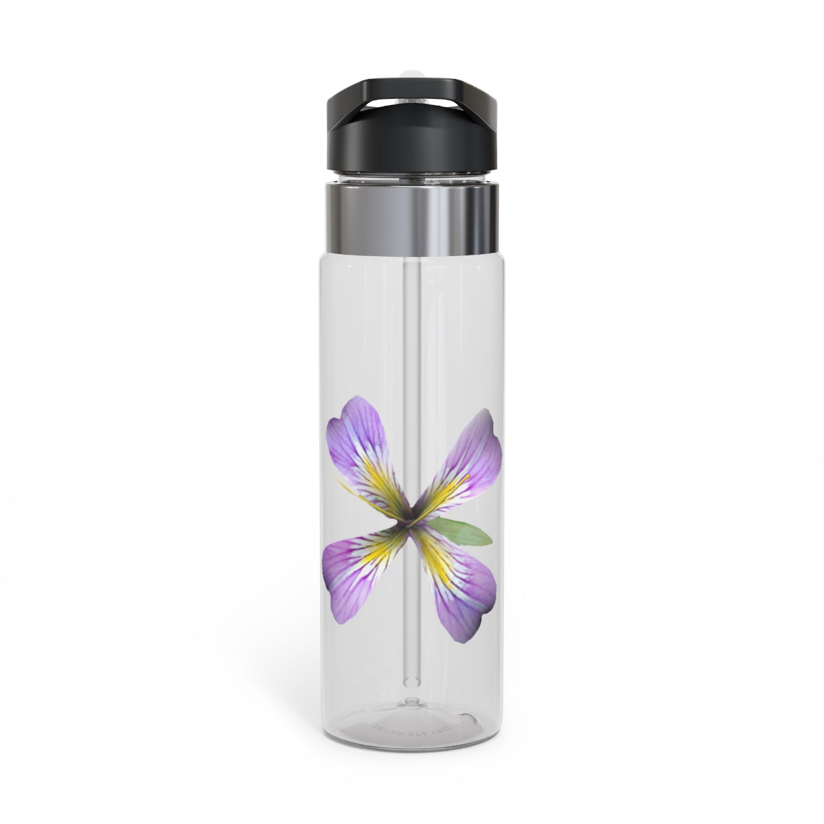 Purple Flower Kensington Tritan™ Sport Bottle, 20oz with a floral design and carabiner hook, perfect for hydration on the go.