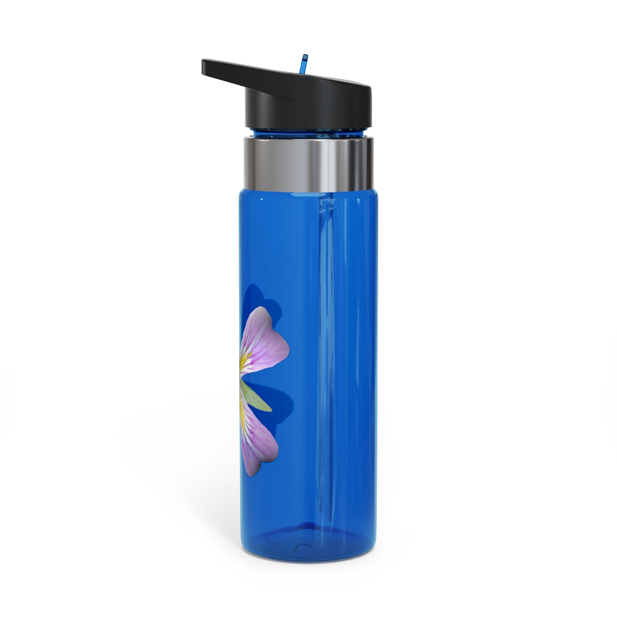 Purple Flower Kensington Tritan™ Sport Bottle, 20oz with a floral design and carabiner hook, perfect for hydration on the go.