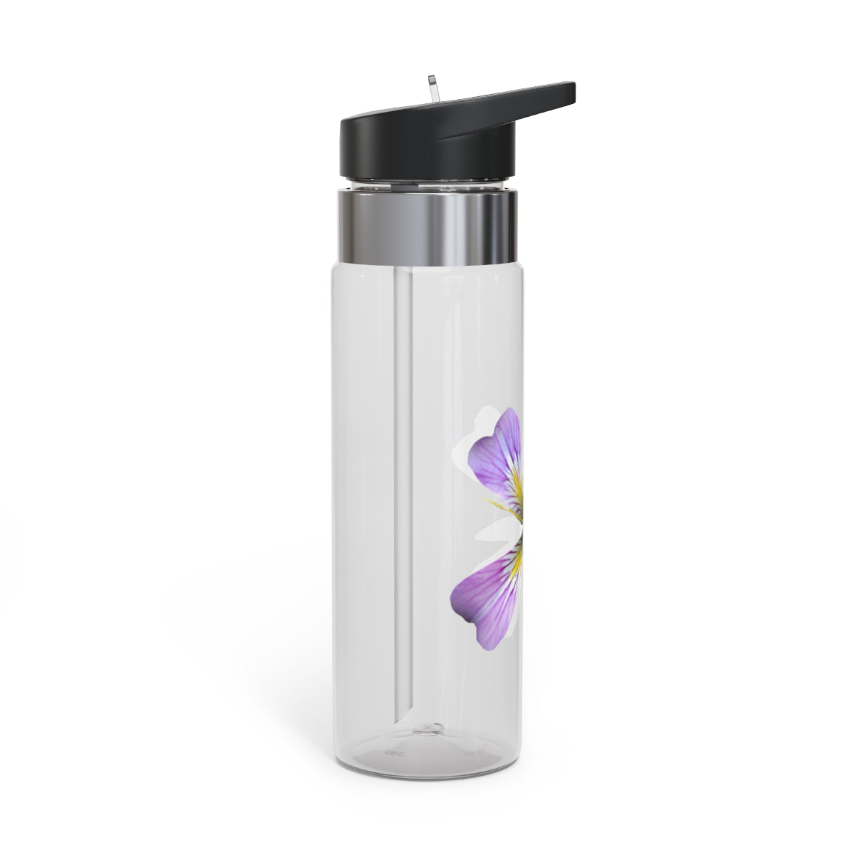 Purple Flower Kensington Tritan™ Sport Bottle, 20oz with a floral design and carabiner hook, perfect for hydration on the go.