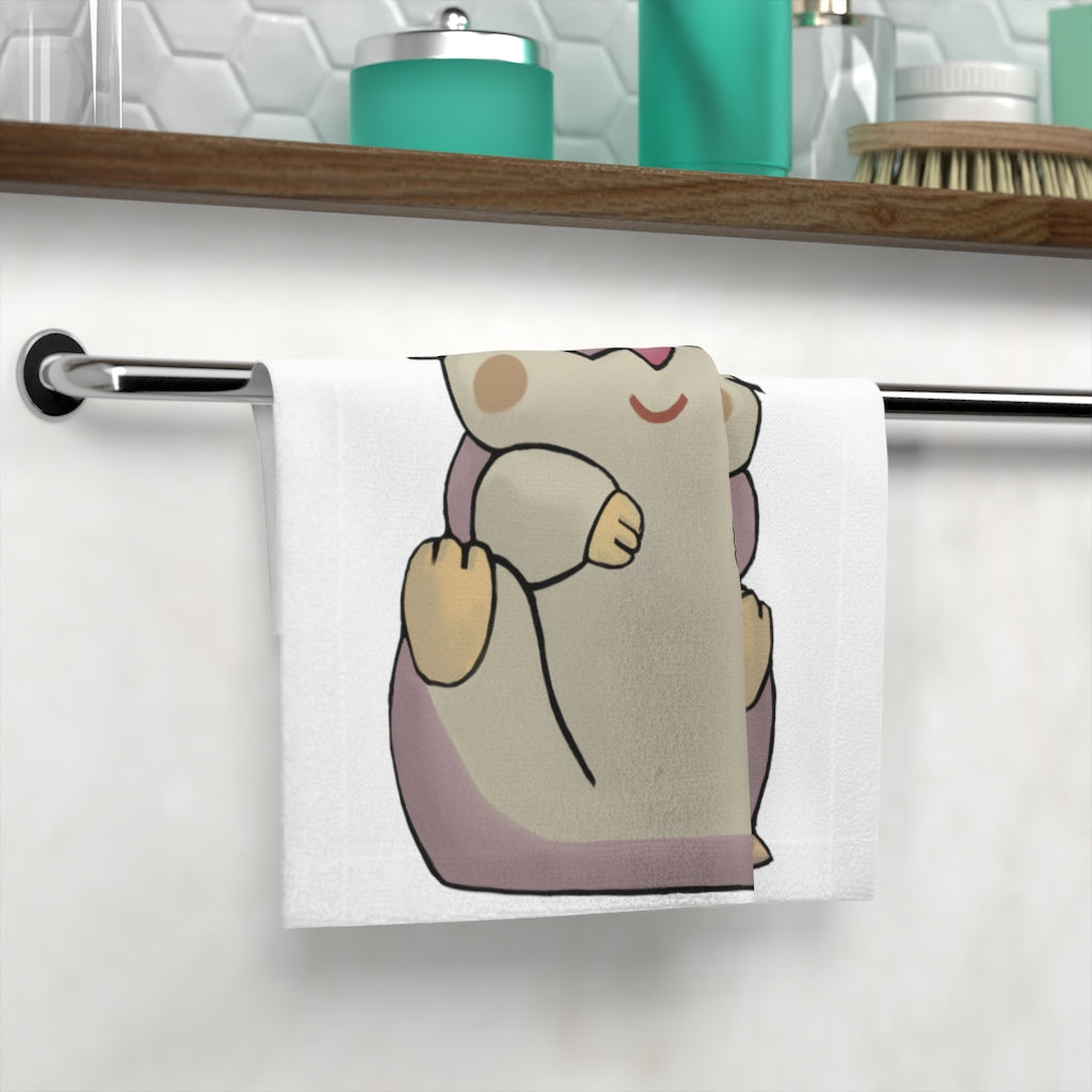 A vibrant Purple Hamster Face Towel featuring a colorful hamster design on a soft polyester front and an absorbent cotton back.