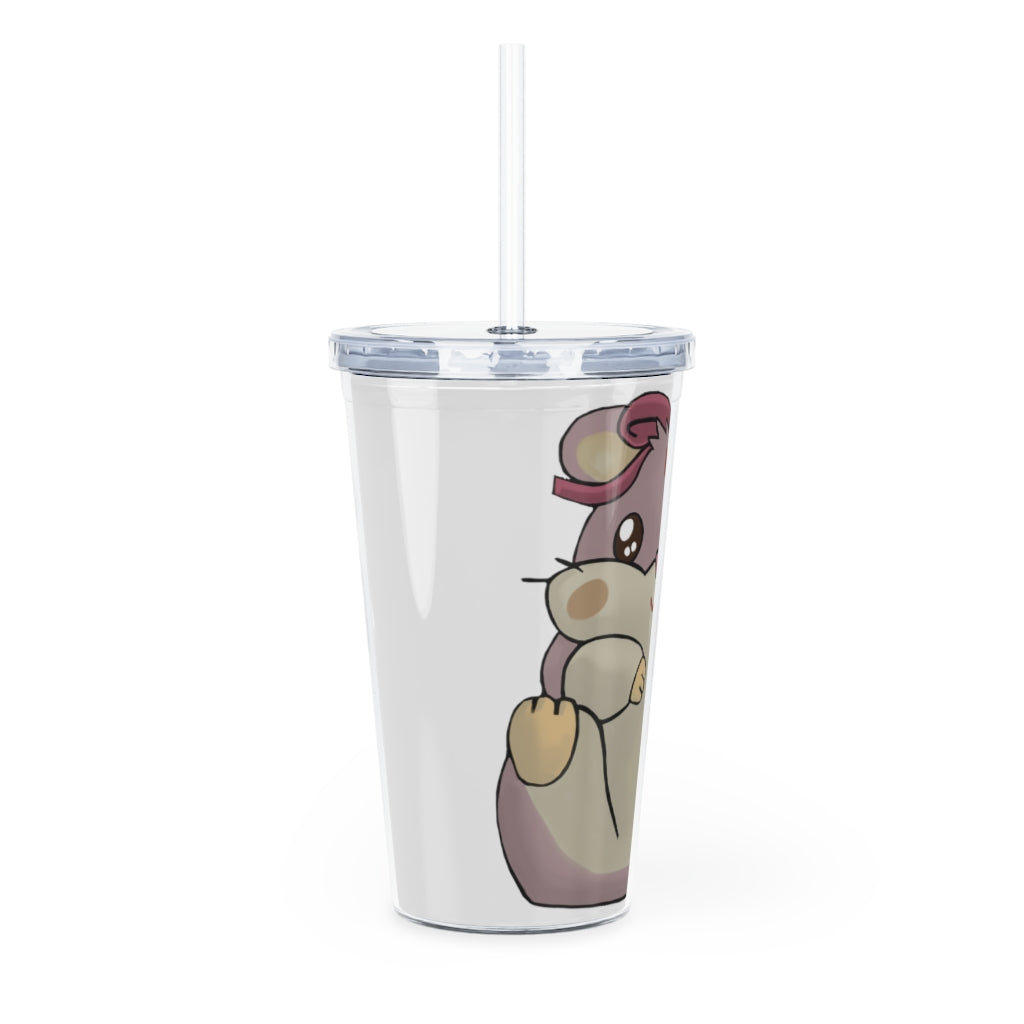 Purple Hamster Plastic Tumbler with Straw, featuring a vibrant design and double wall insulation for drinks.