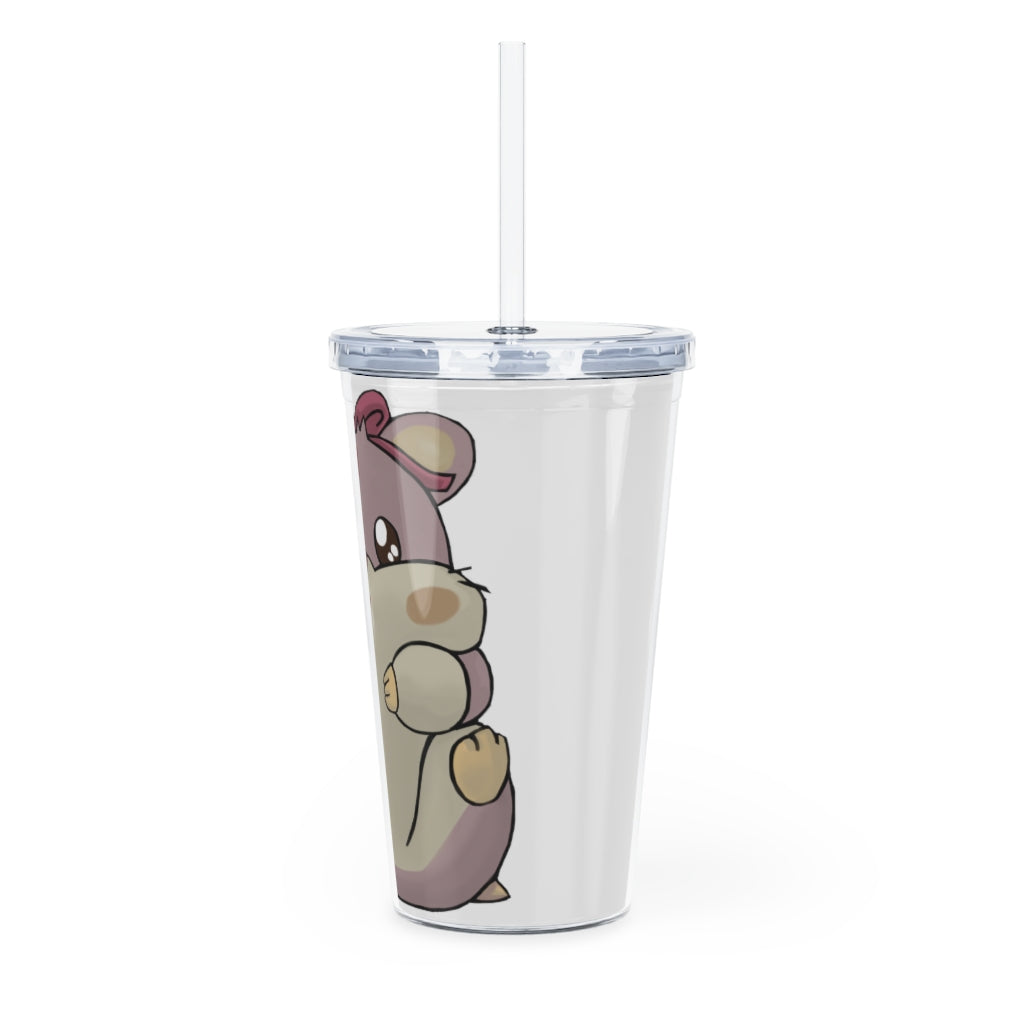 Purple Hamster Plastic Tumbler with Straw, featuring a vibrant design and double wall insulation for drinks.