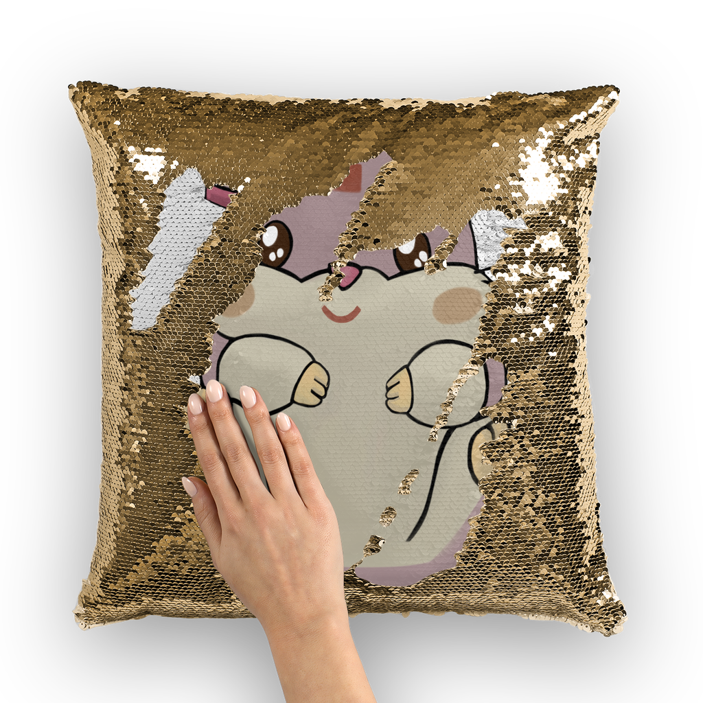 Purple Hamster Sequin Cushion Cover with vibrant colors and shimmering sequins, showcasing a playful hamster design.