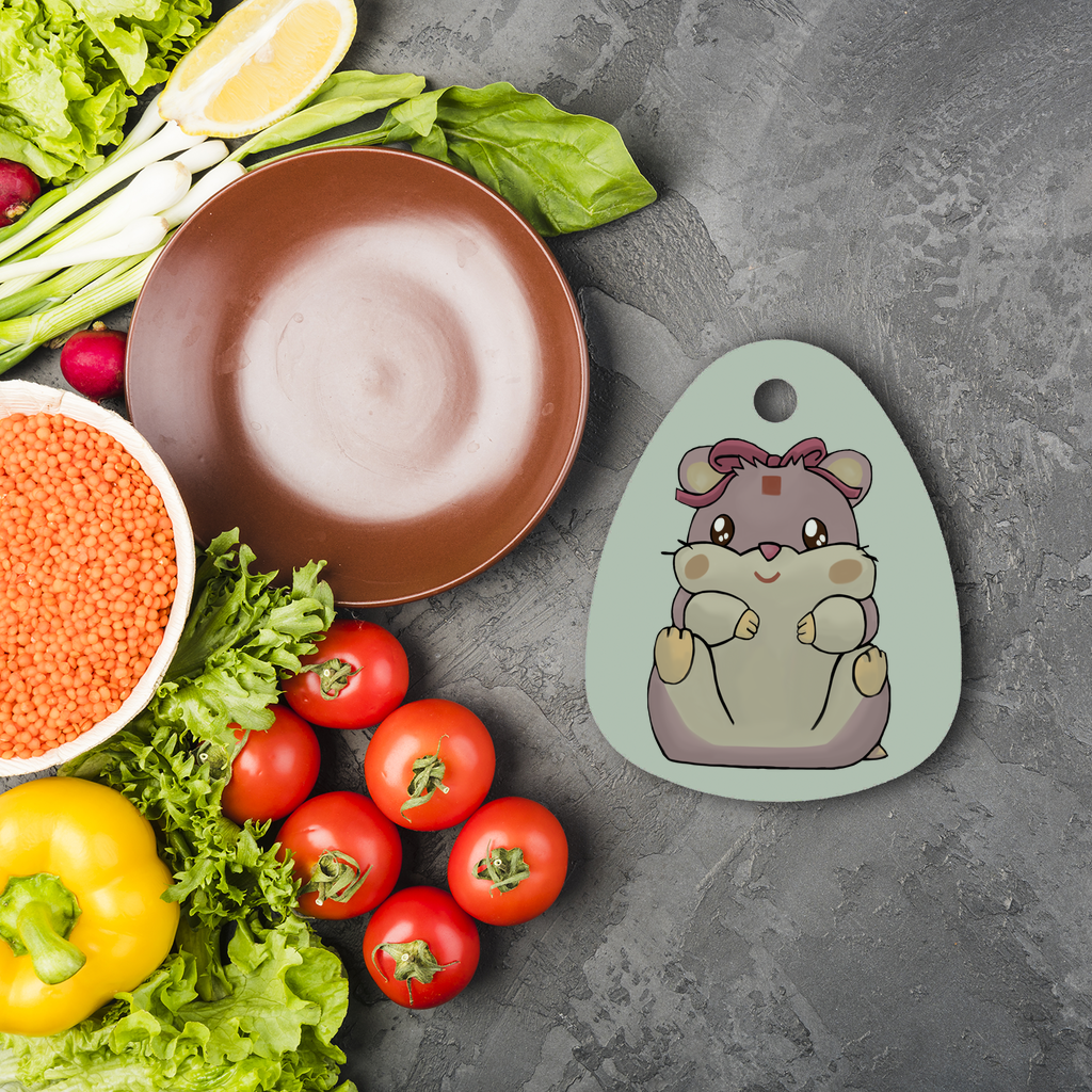 Purple Hamster Sublimation Glass Cutting Board with a round shape, featuring a vibrant design, toughened glass material, and rubber feet for stability.