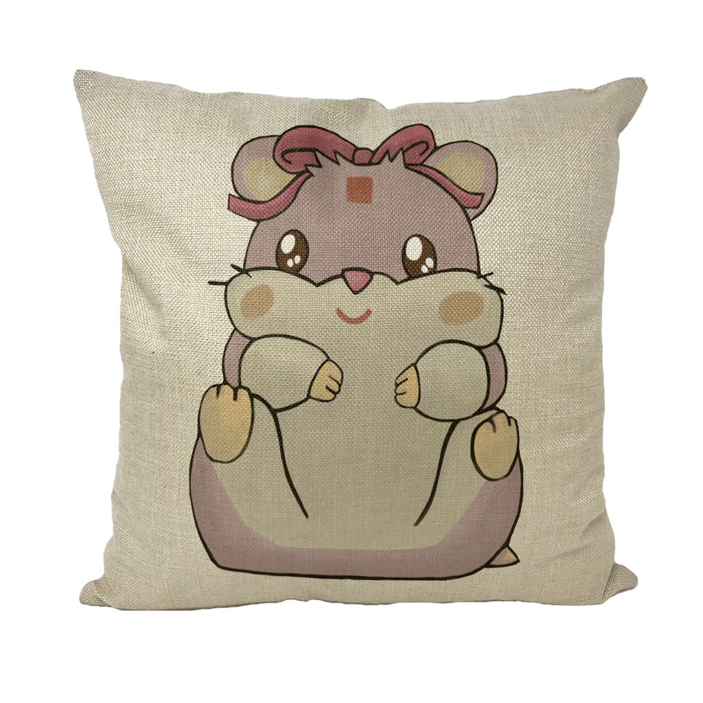 Purple Hamster Throw Pillows featuring vibrant designs and soft fabric, perfect for home decor.