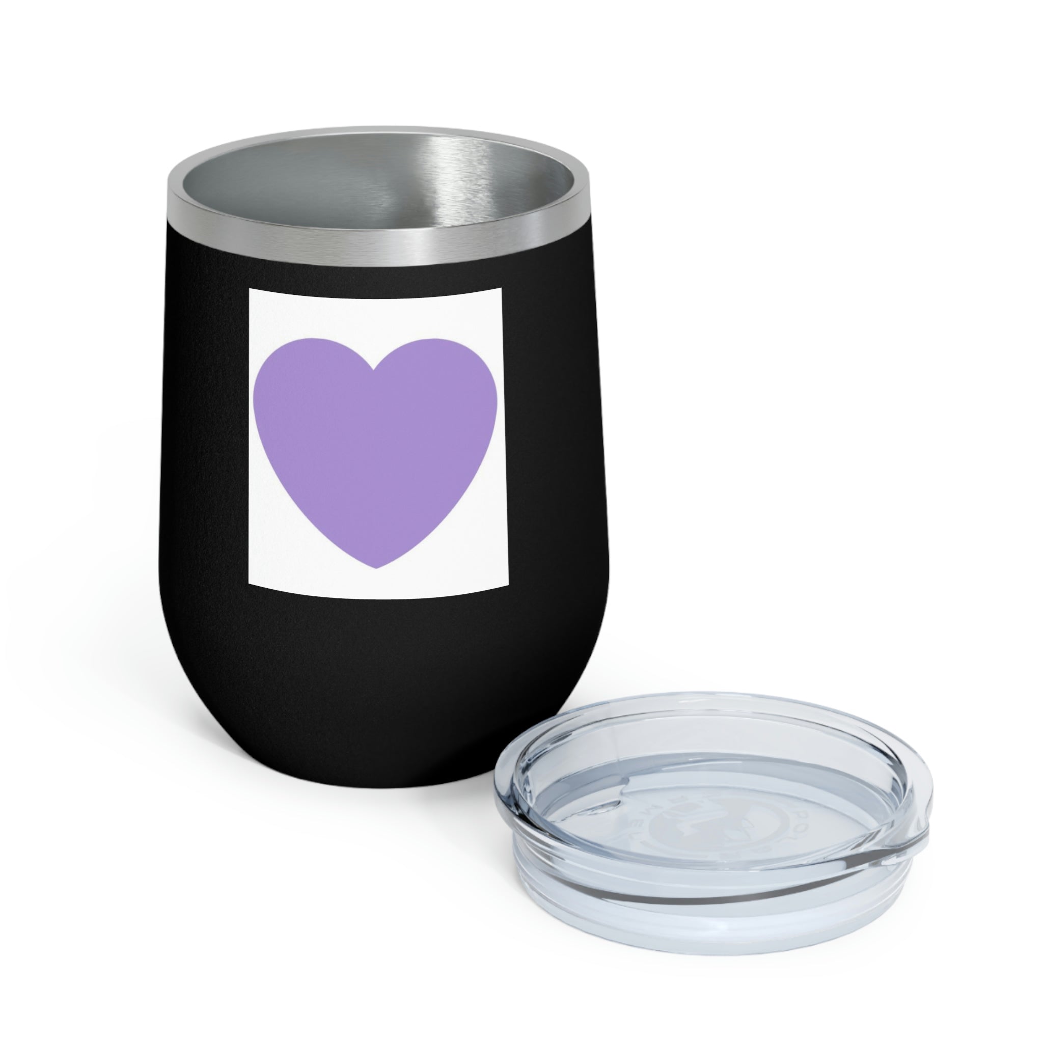 Purple Heart Wine Tumbler with clear lid, showcasing its stylish design and double insulation features.