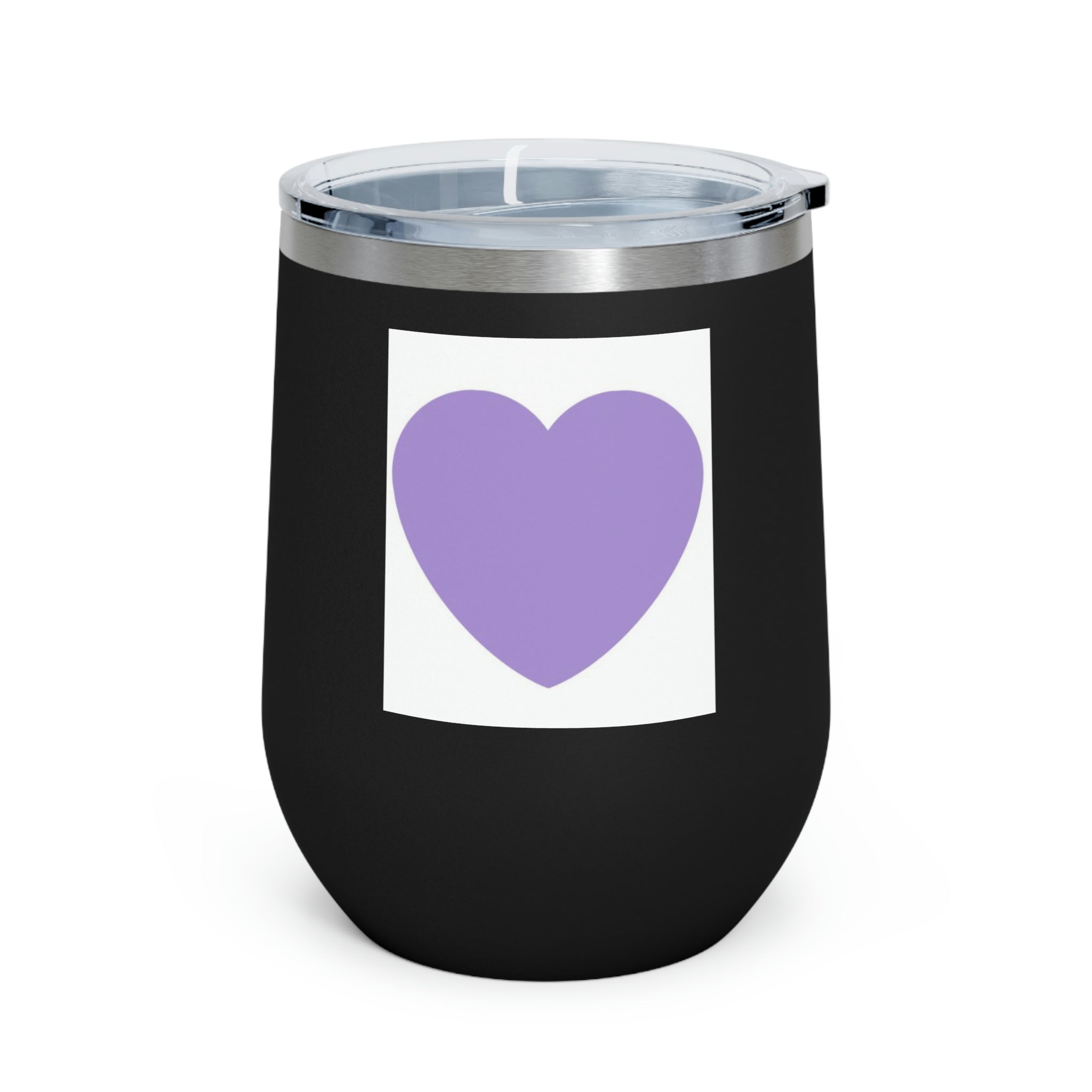 Purple Heart Wine Tumbler with clear lid, showcasing its stylish design and double insulation features.