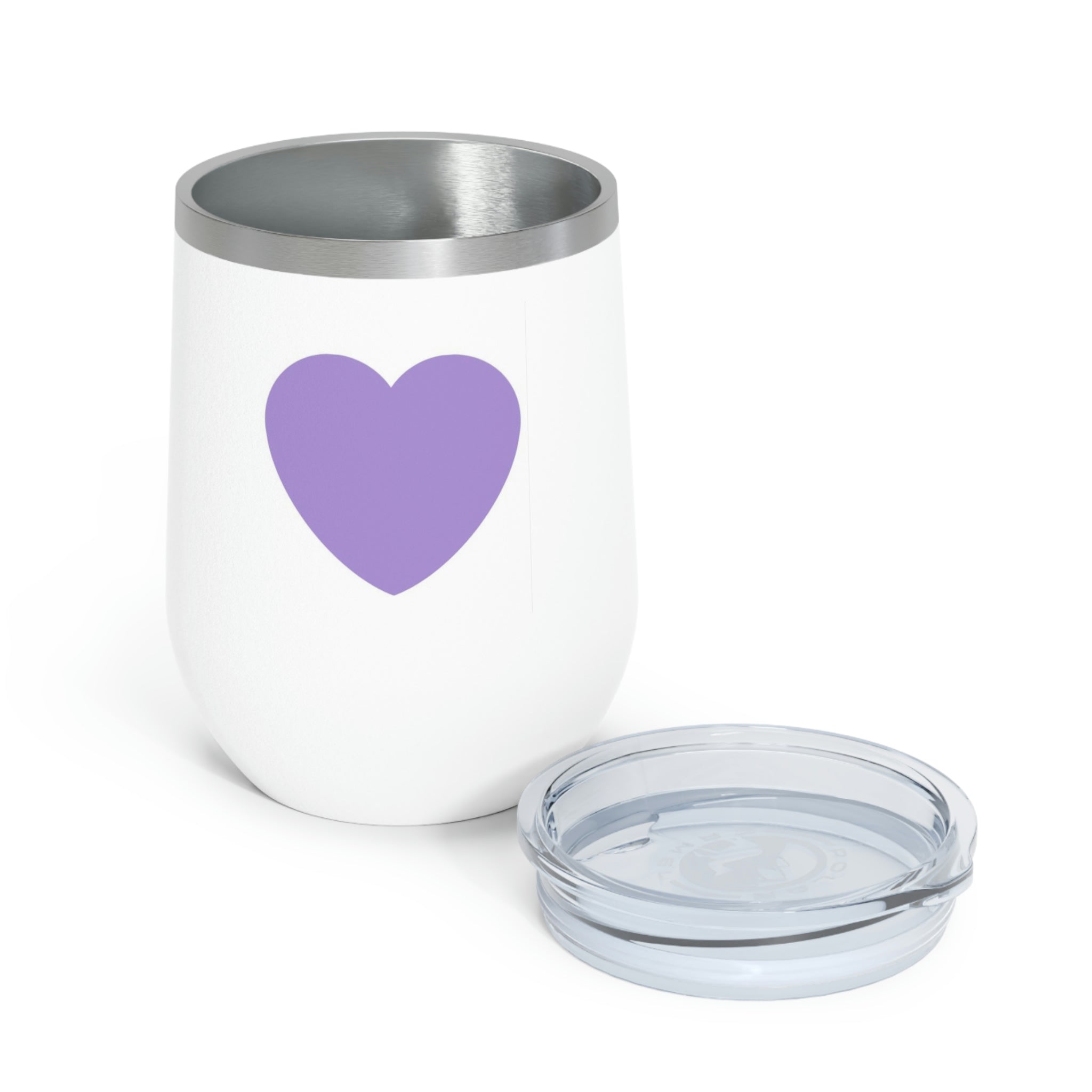 Purple Heart Wine Tumbler with clear lid, showcasing its stylish design and double insulation features.