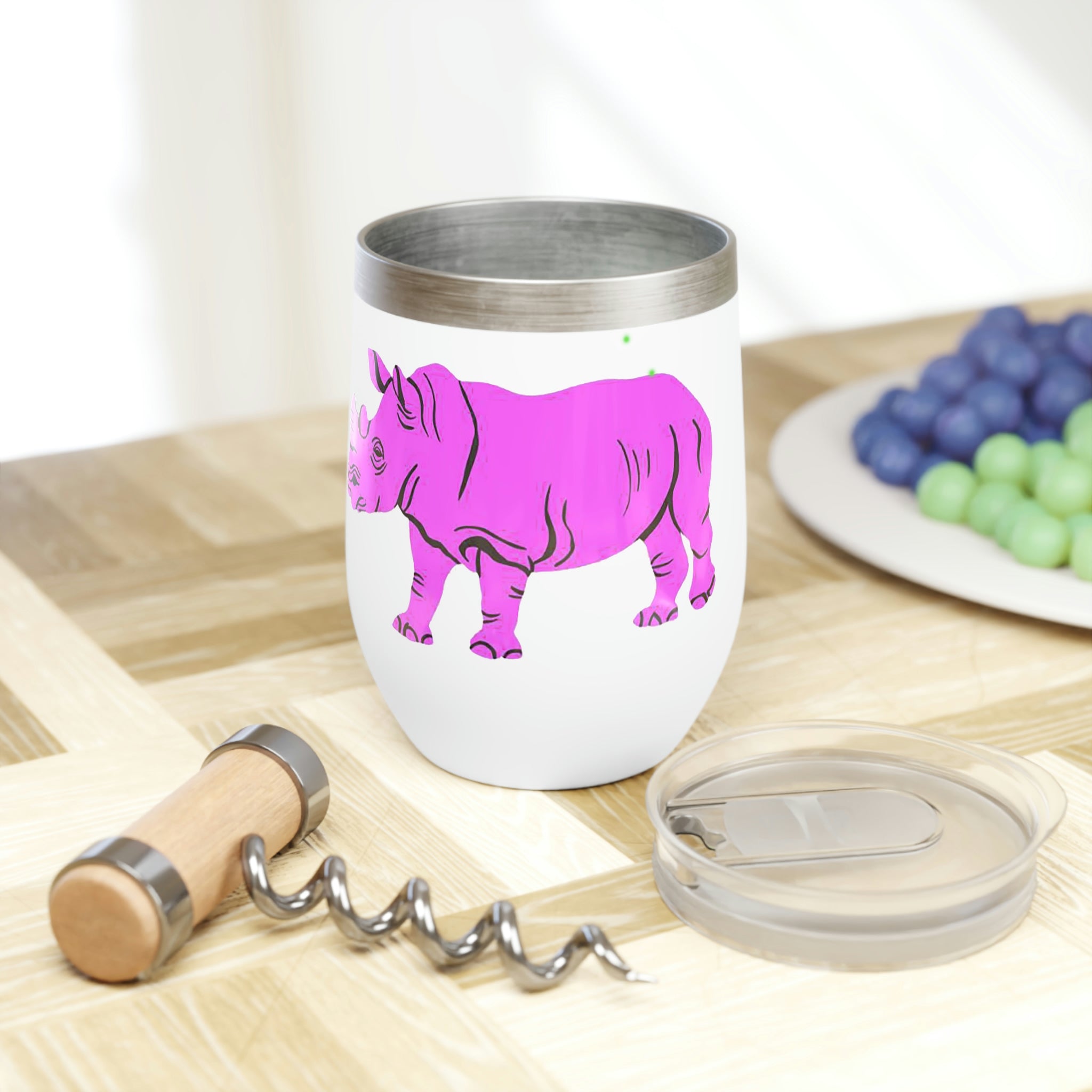 Purple Rhino Chill Wine Tumbler in vibrant purple, showcasing its stainless steel, stemless design and double-insulated walls.