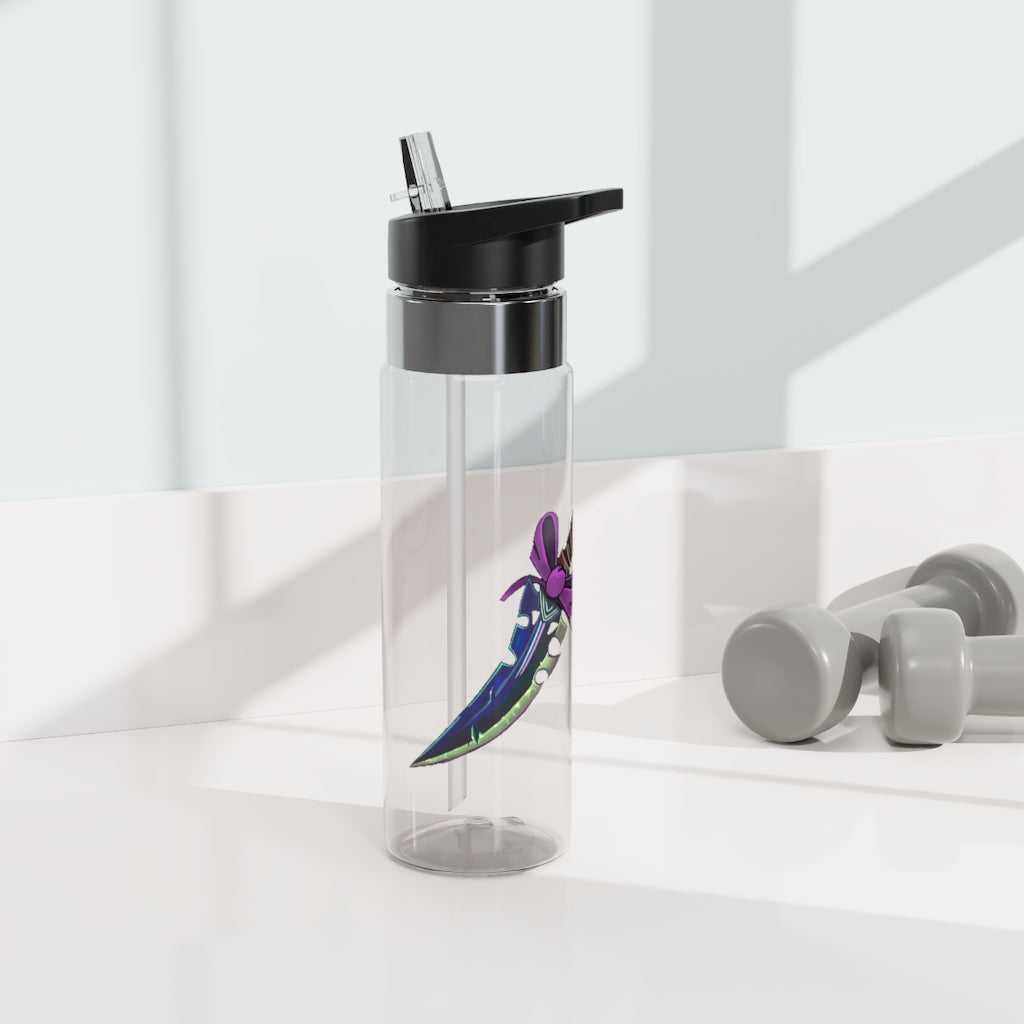 Purple Ribbon Sword Kensington Tritan™ Sport Bottle, 20oz with a screw-on lid and carabiner hook, showcasing its durable design.