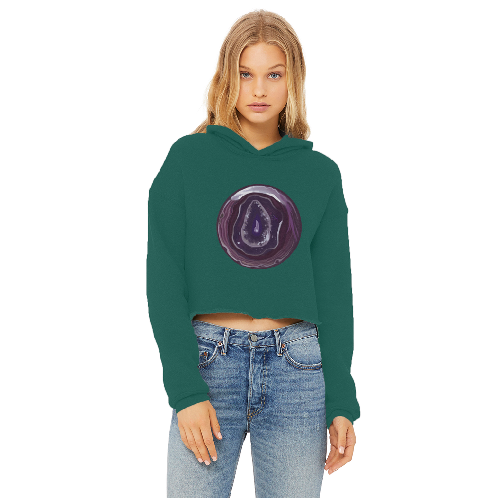 Purple Rock Ladies Cropped Raw Edge Hoodie featuring a stylish cropped design and raw edge hem, made from soft cotton faced fabric.