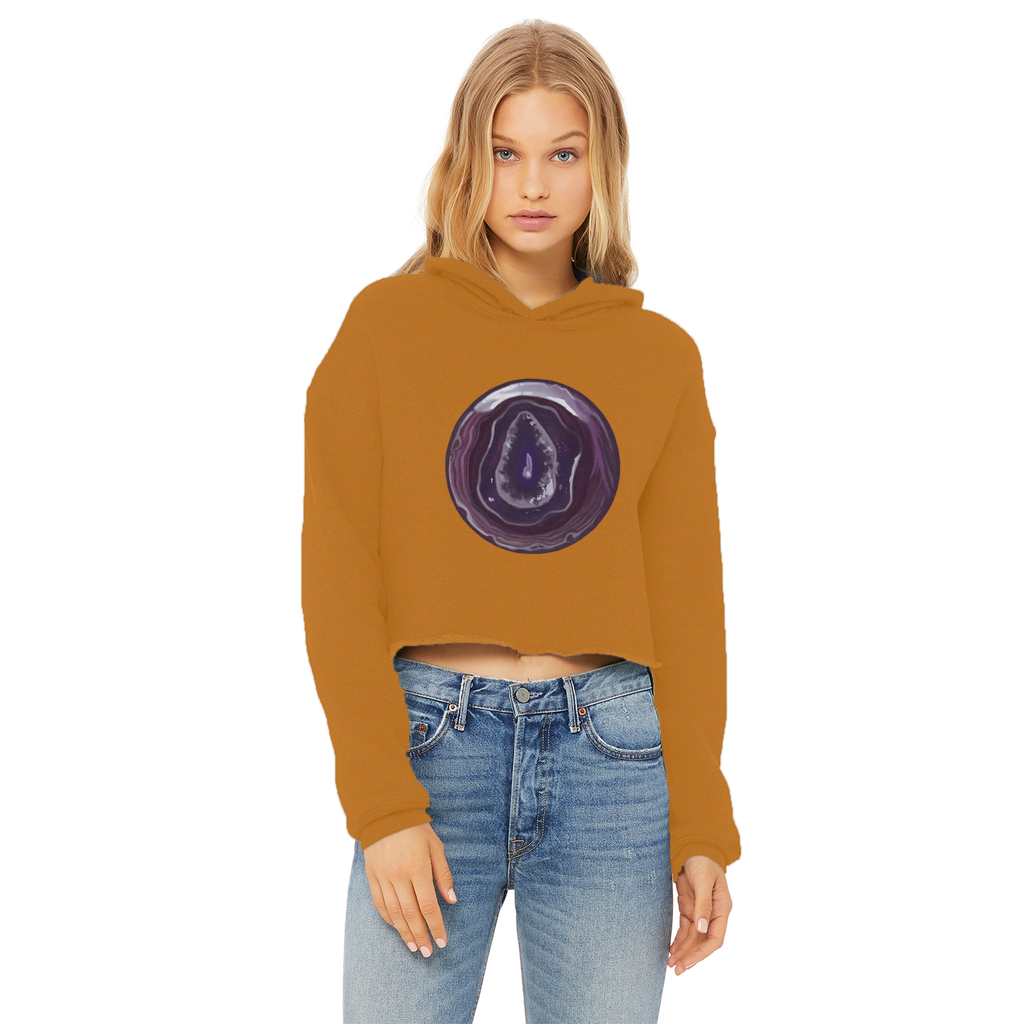 Purple Rock Ladies Cropped Raw Edge Hoodie featuring a stylish cropped design and raw edge hem, made from soft cotton faced fabric.