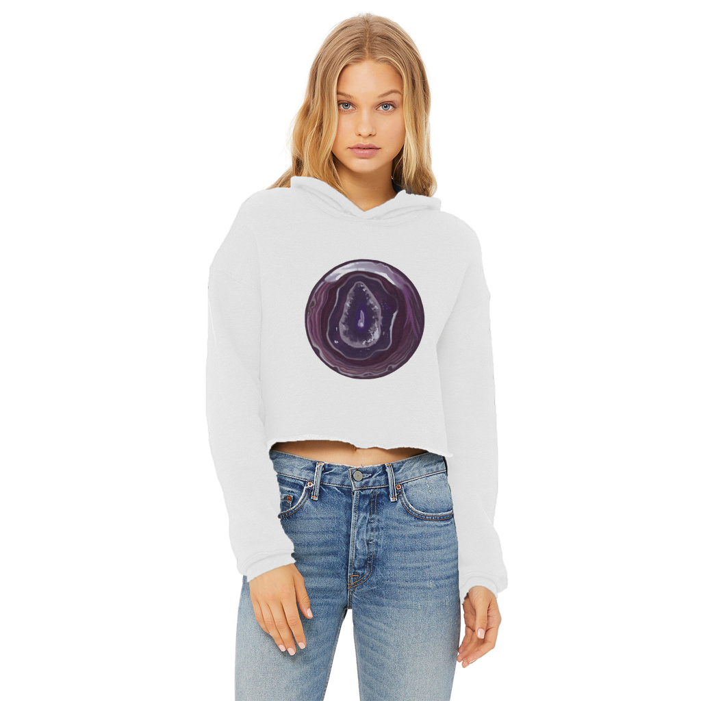 Purple Rock Ladies Cropped Raw Edge Hoodie featuring a stylish cropped design and raw edge hem, made from soft cotton faced fabric.