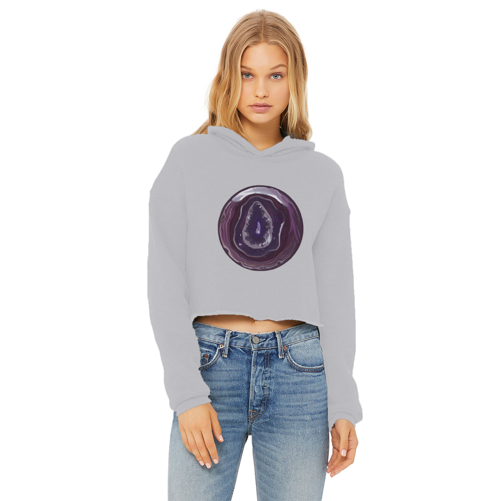 Purple Rock Ladies Cropped Raw Edge Hoodie featuring a stylish cropped design and raw edge hem, made from soft cotton faced fabric.