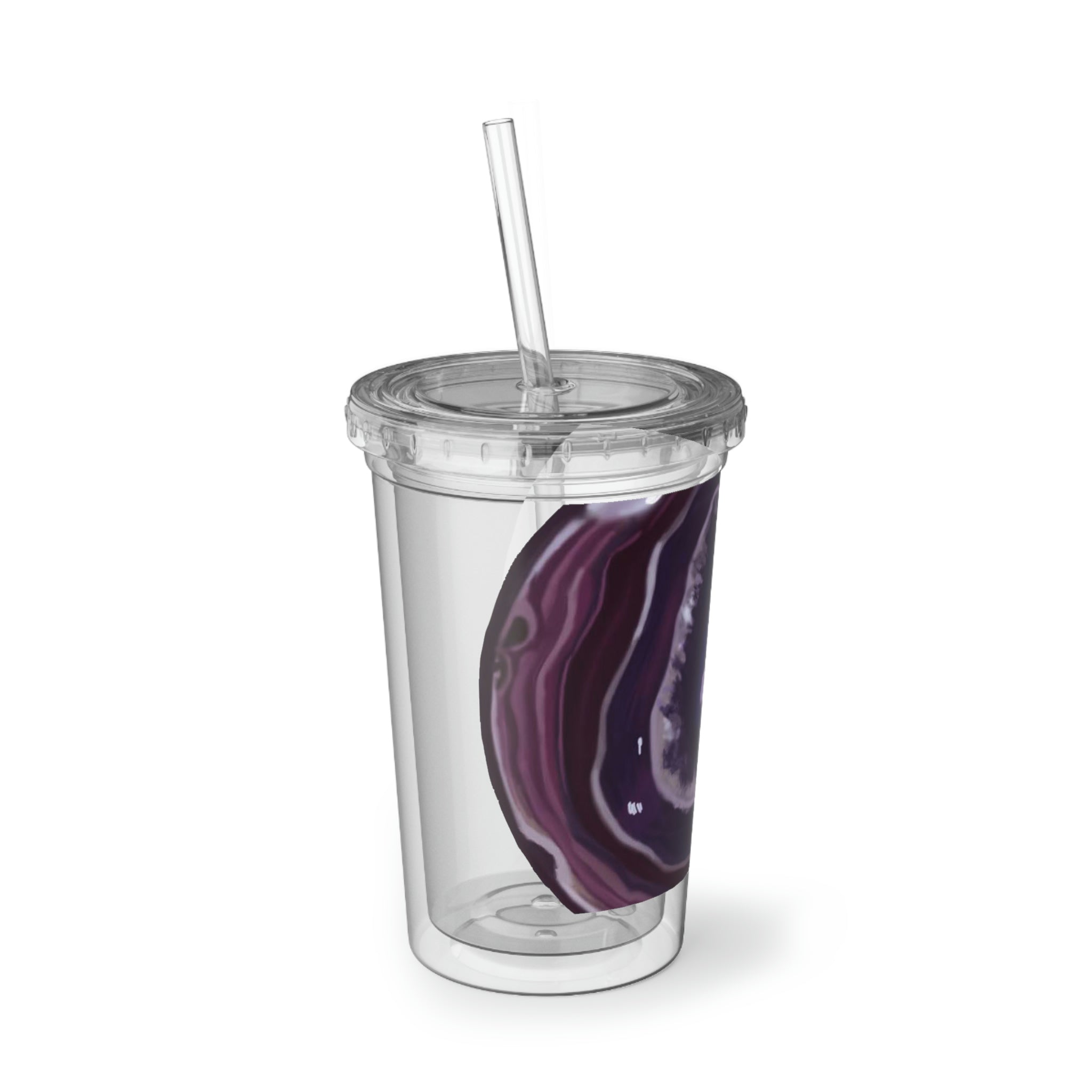Purple Rock Suave Acrylic Cup with double-wall insulation, featuring a stylish design and a plastic lid with a straw.