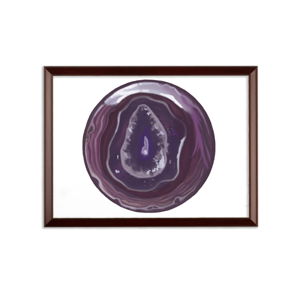 Purple Rock Sublimation Wall Plaque with brown wooden frame and white printable surface, ideal for custom awards and certificates.