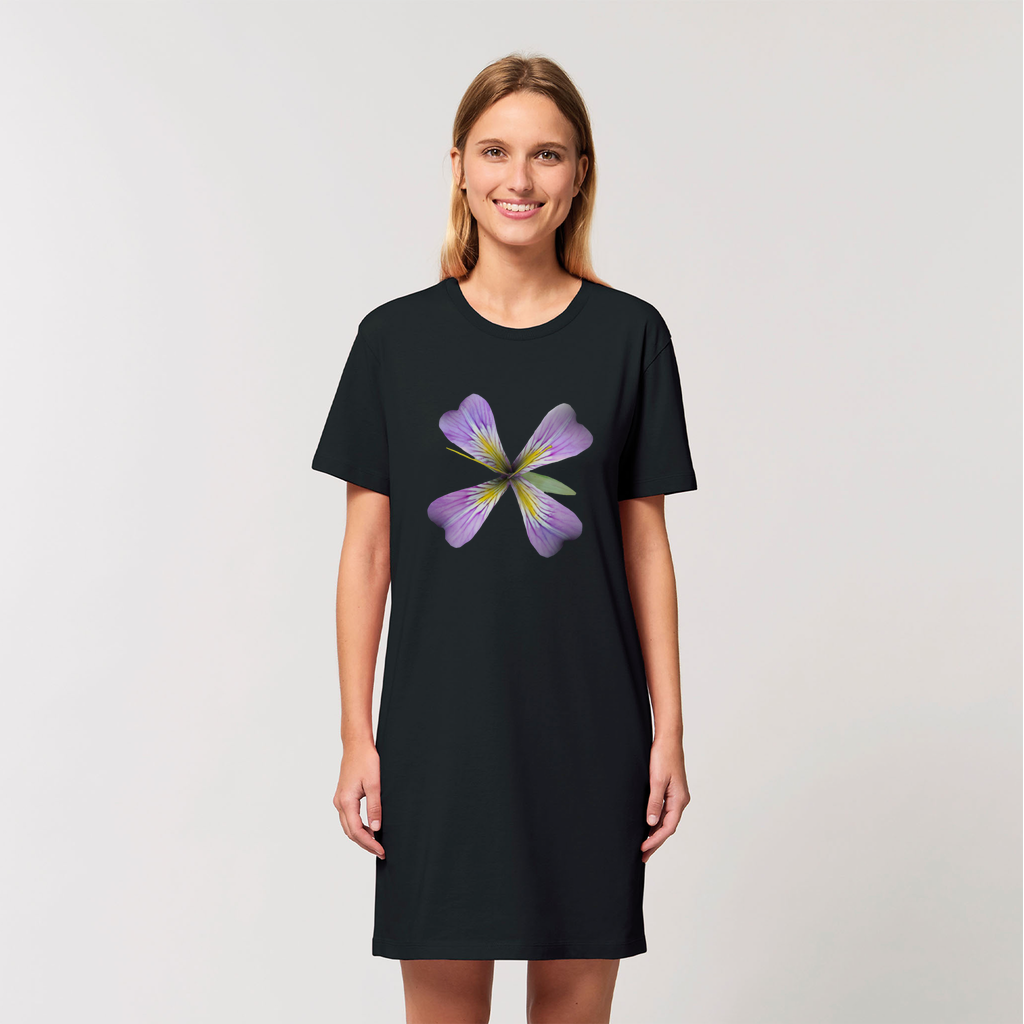PurpleFlower3 Organic T-Shirt Dress made from 100% organic cotton, featuring a soft-hand feel and stylish design.