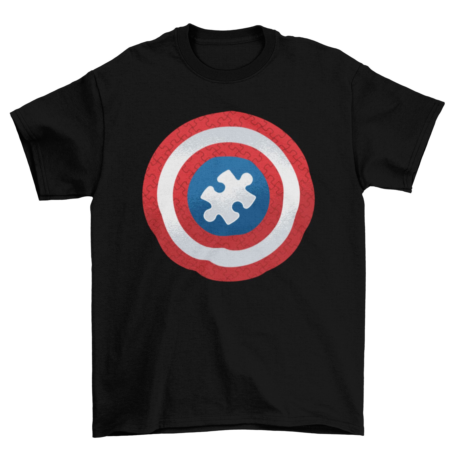 Puzzle Shield T-Shirt Design featuring a superhero shield with a puzzle piece in the center, ideal for various merchandise.