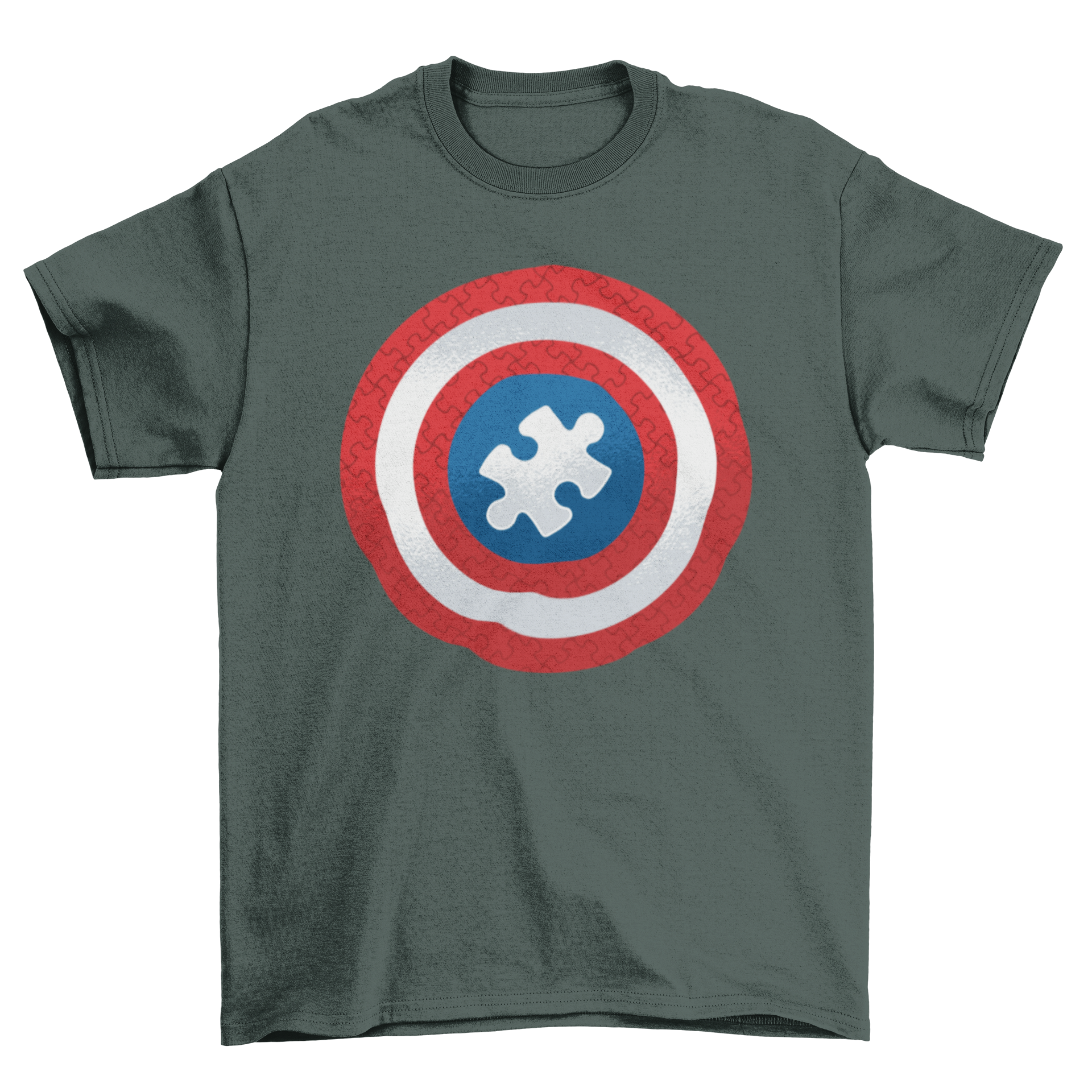 Puzzle Shield T-Shirt Design featuring a superhero shield with a puzzle piece in the center, ideal for various merchandise.