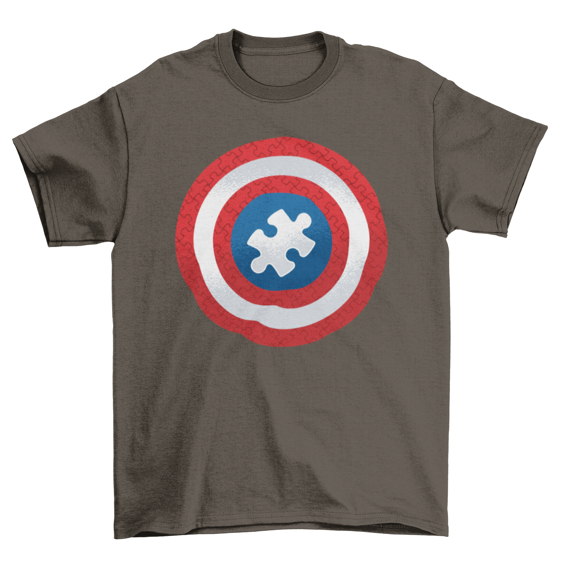 Puzzle Shield T-Shirt Design featuring a superhero shield with a puzzle piece in the center, ideal for various merchandise.