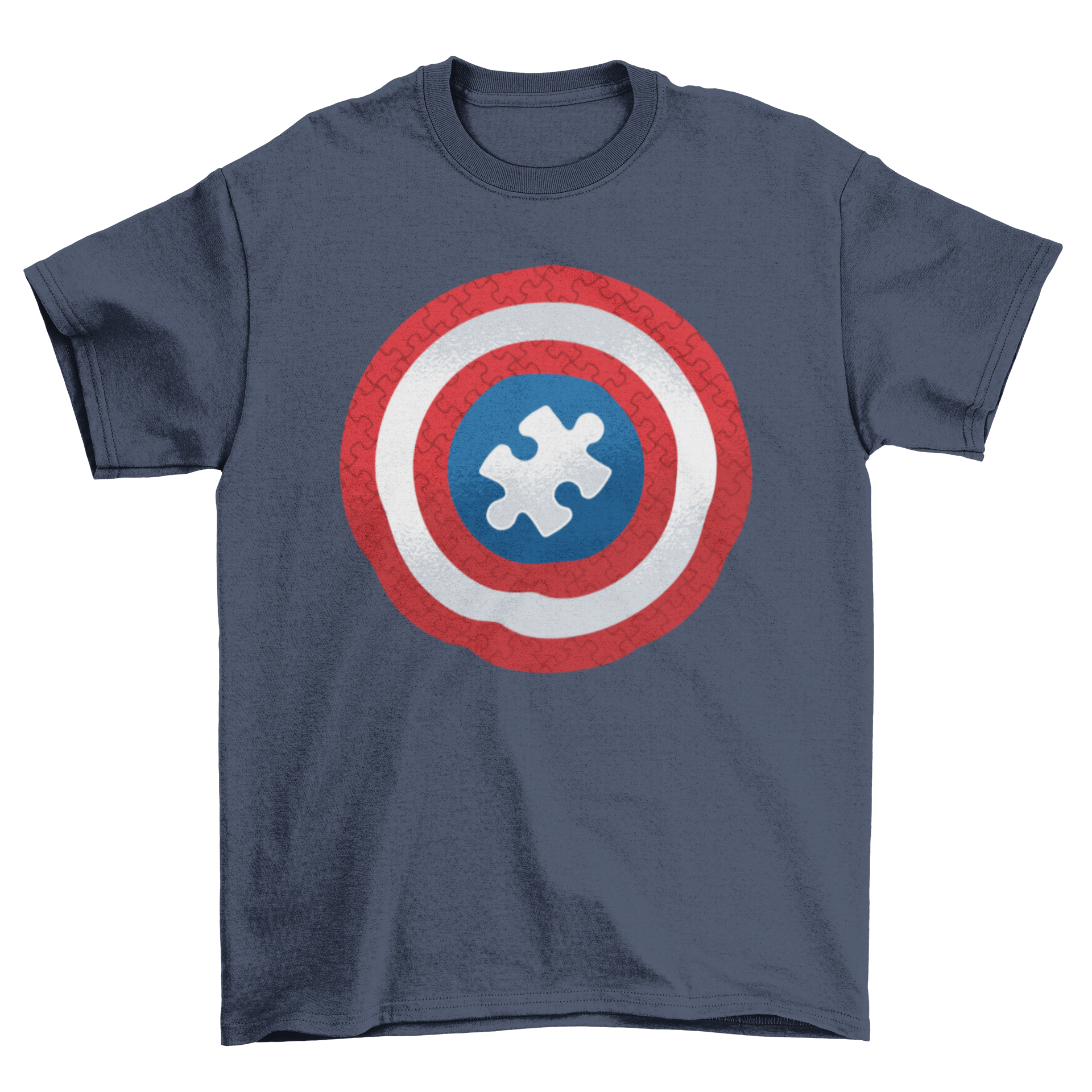 Puzzle Shield T-Shirt Design featuring a superhero shield with a puzzle piece in the center, ideal for various merchandise.