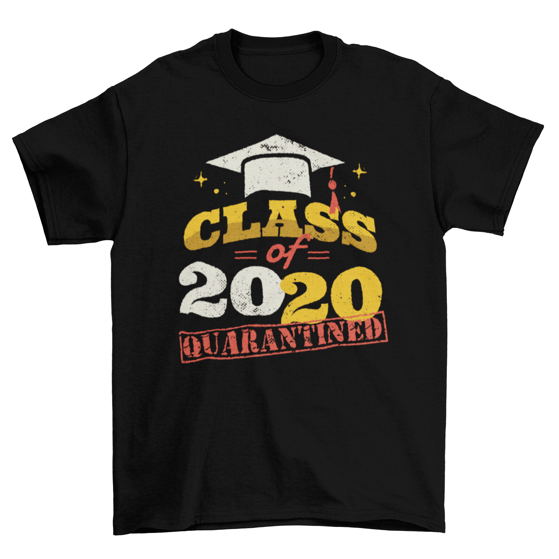 Quarantine Class 2020 T-shirt featuring a graduate hat and bold text.