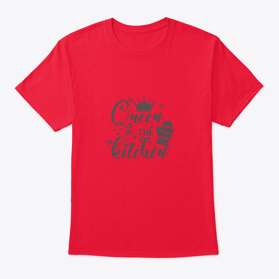 A stylish cotton t-shirt featuring the slogan 'Queen Of The Kitchen' in a fun vector design, perfect for cooking enthusiasts.