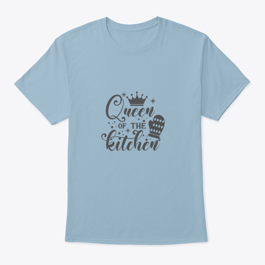 A stylish cotton t-shirt featuring the slogan 'Queen Of The Kitchen' in a fun vector design, perfect for cooking enthusiasts.