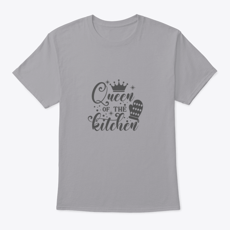 A stylish cotton t-shirt featuring the slogan 'Queen Of The Kitchen' in a fun vector design, perfect for cooking enthusiasts.