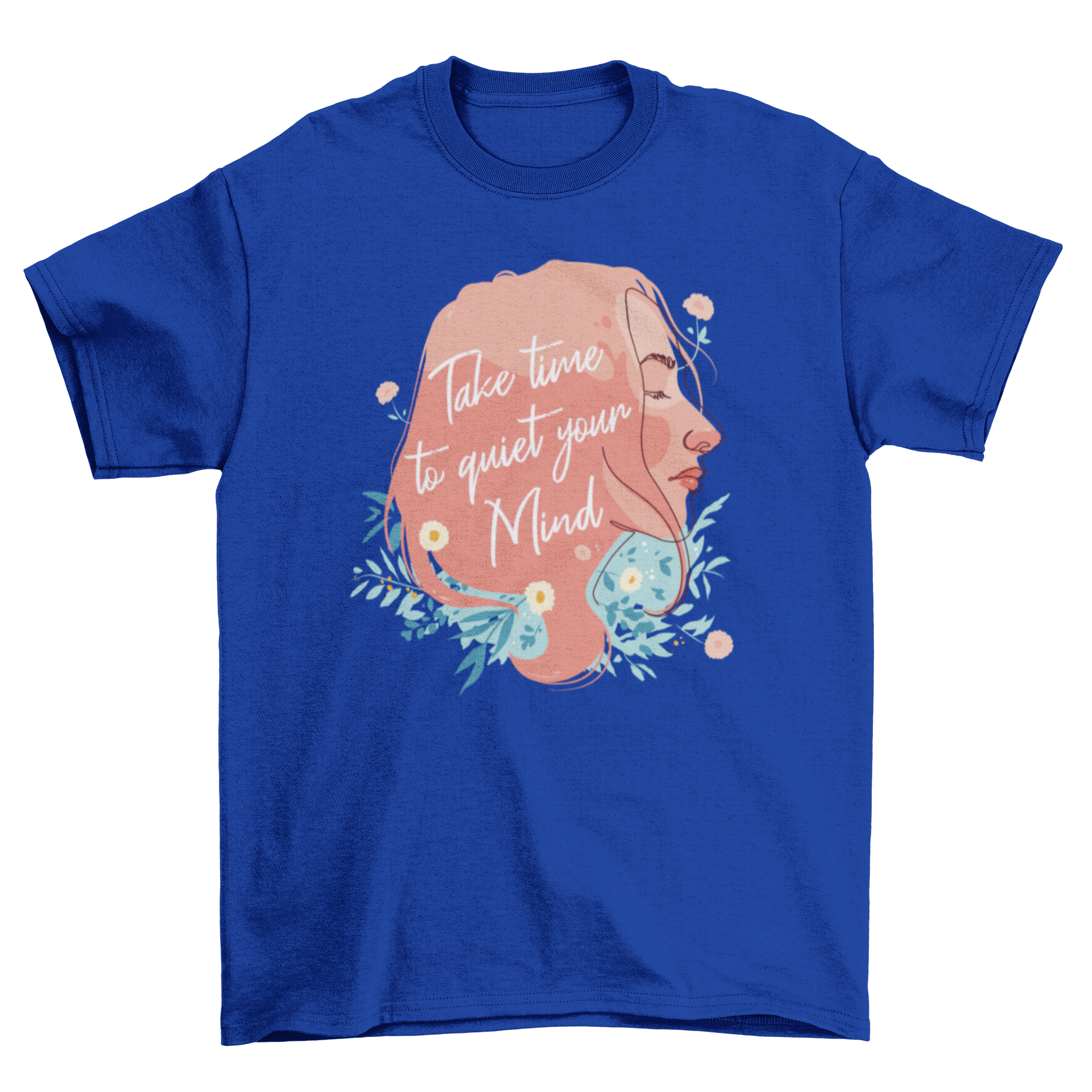 Quiet Mind Girl T-Shirt featuring a continuous line drawing of a girl with an inspiring quote.