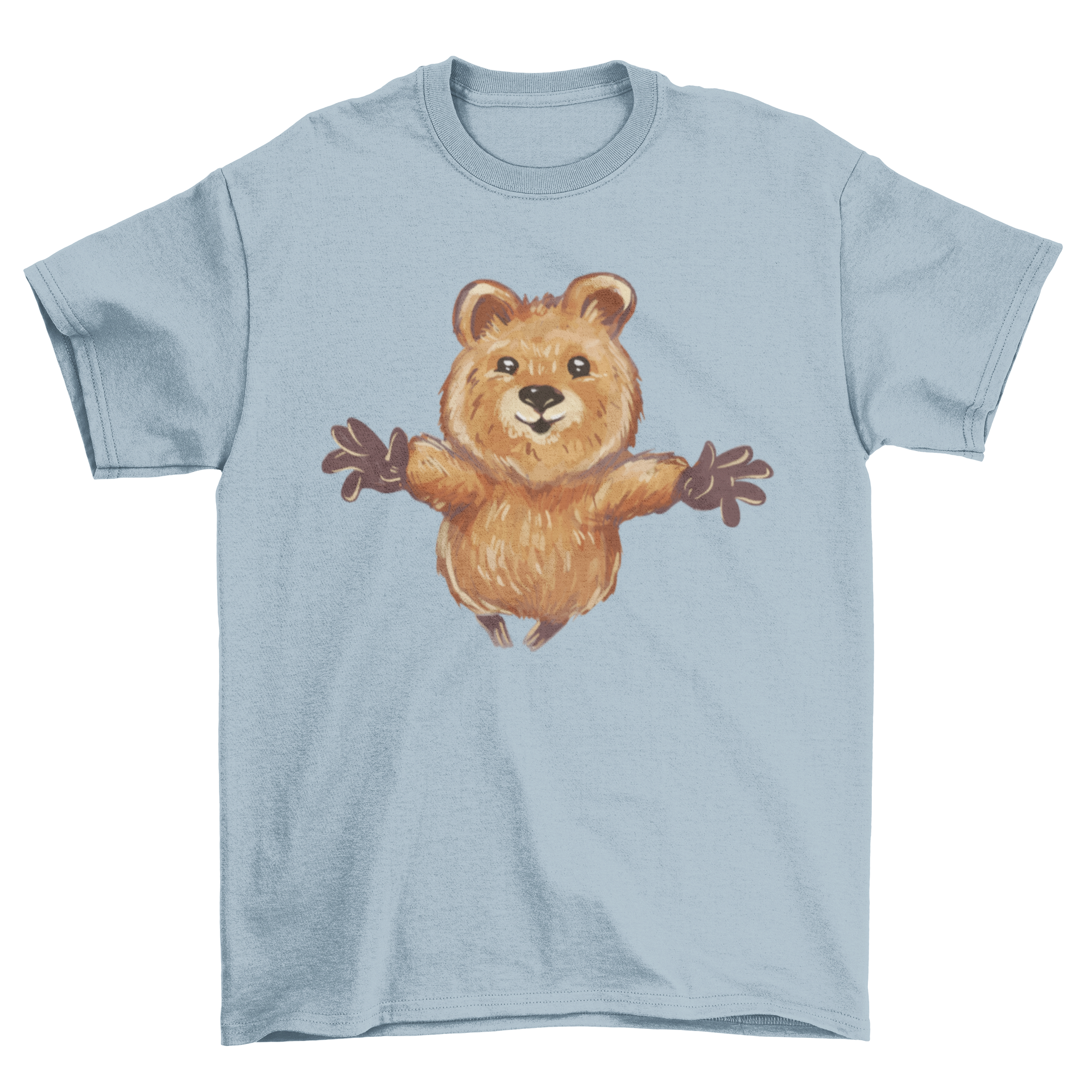 Cute t-shirt design featuring a quokka with open arms, ready to hug.