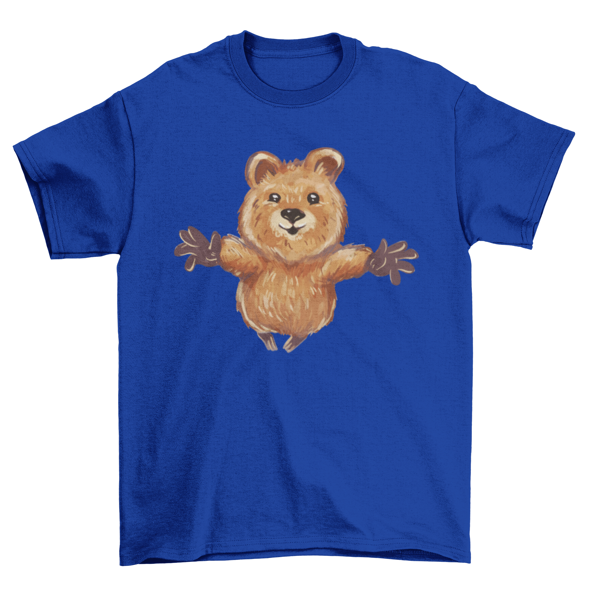 Cute t-shirt design featuring a quokka with open arms, ready to hug.