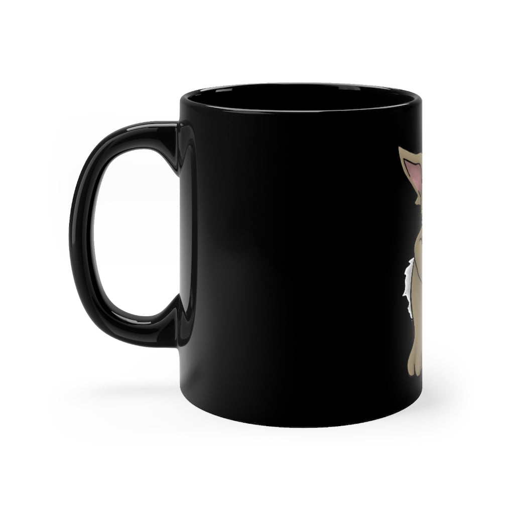 Rababab Black mug 11oz featuring a sleek black ceramic design with rounded corners and a comfortable C-handle.